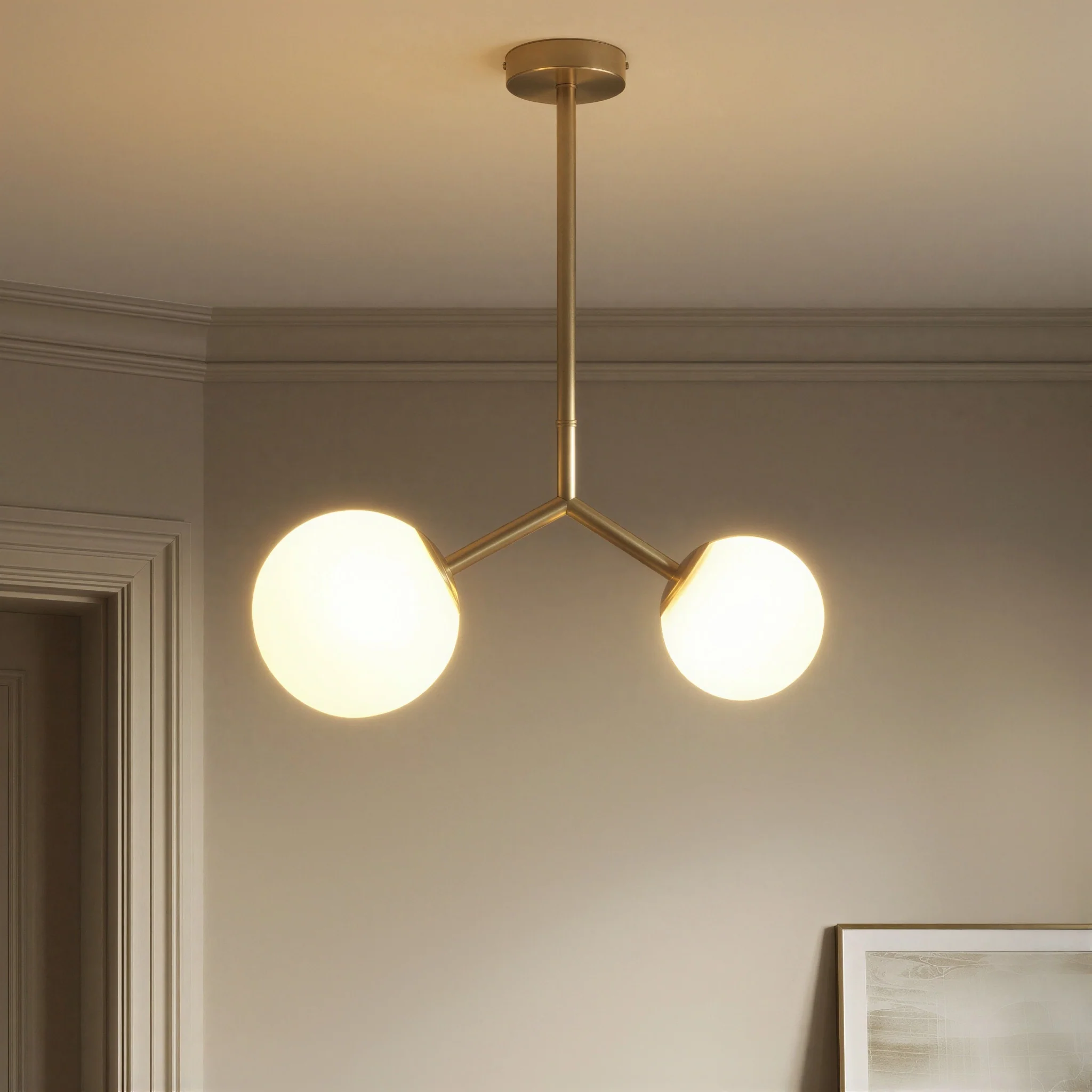 Double Bubble pendant in frosted glass and brass - Image 2