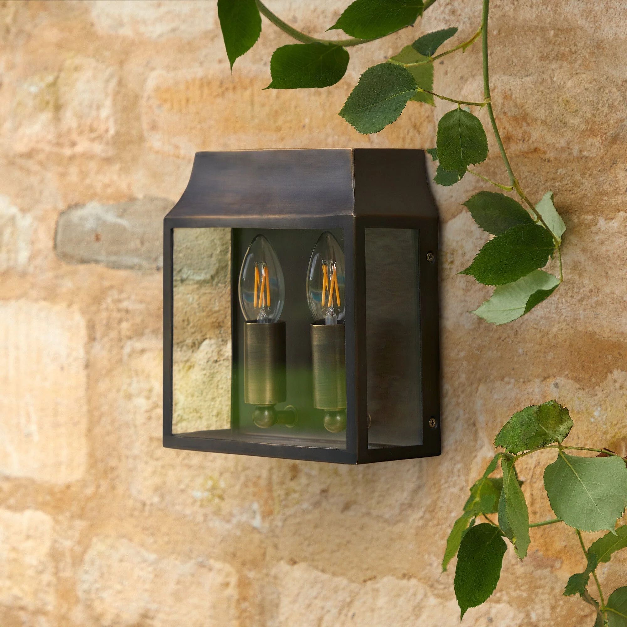 Double Crail IP44 exterior wall light in bronze