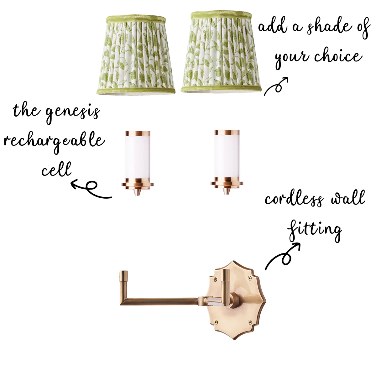 Double Insignia rechargeable wall fitting in antique brass - Image 3