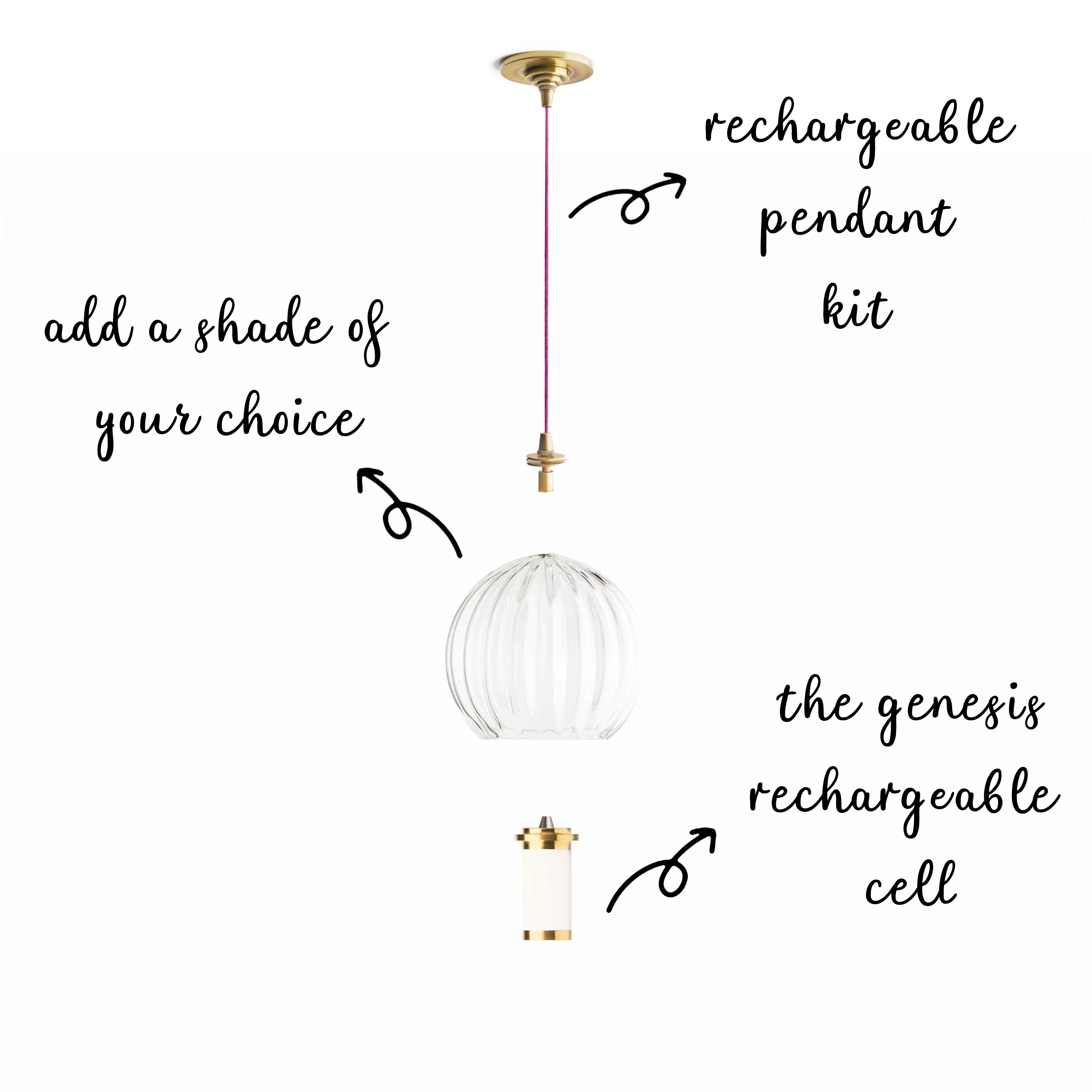Elbow rechargeable pendant kit in antique brass - Image 4
