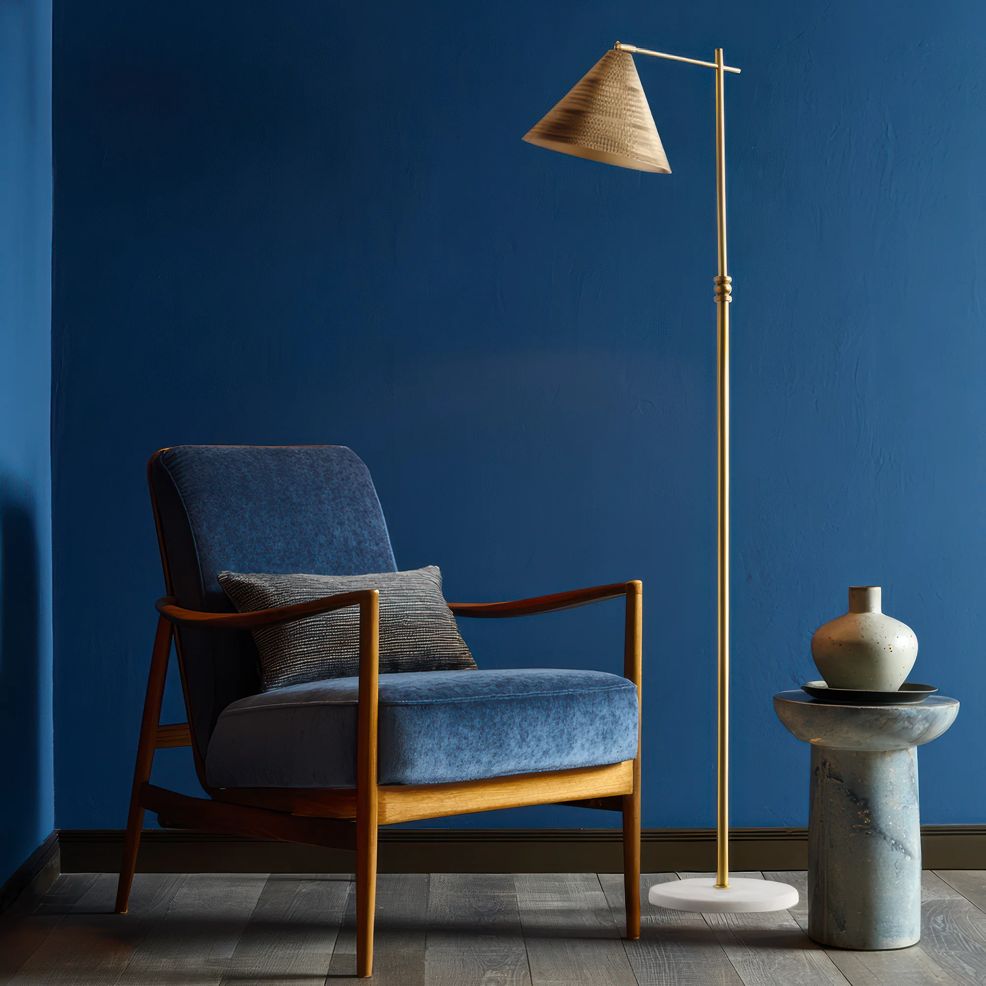Elijah Standing Lamp in brass finish with white marble