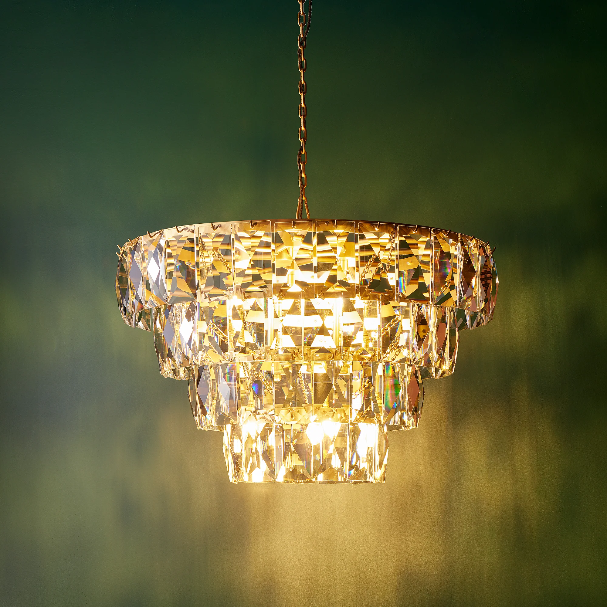 Four Tiered Conchita Chandelier in prismatic glass and brass - Image 2