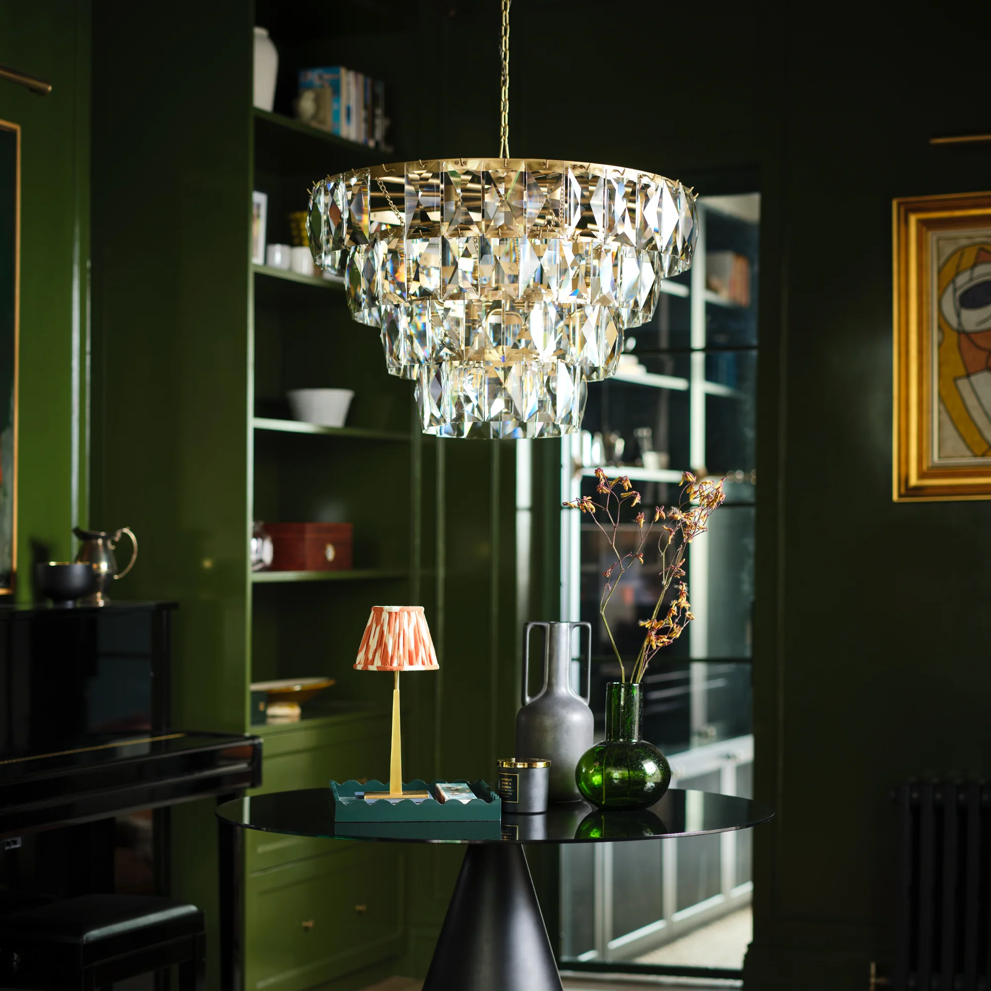 Four Tiered Conchita Chandelier in prismatic glass and brass - Image 3