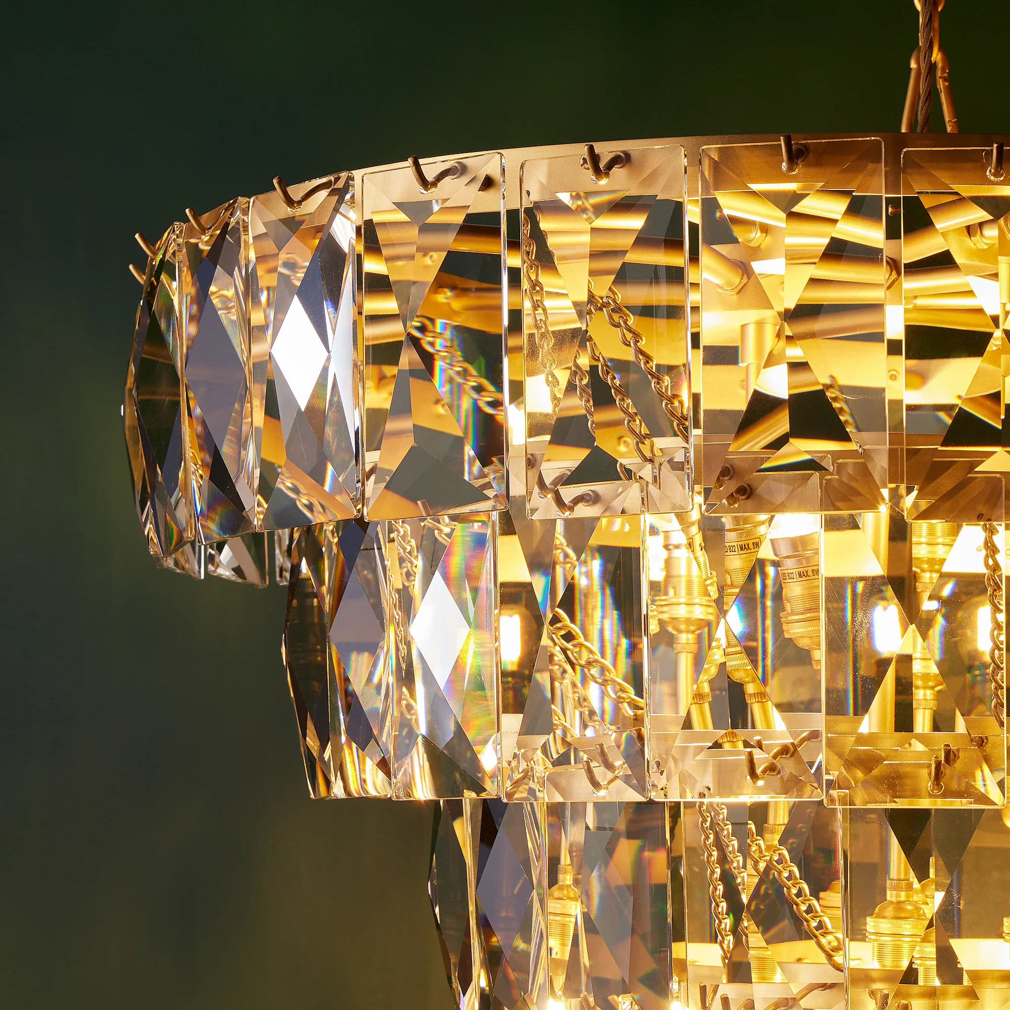 Four Tiered Conchita Chandelier in prismatic glass and brass - Image 5