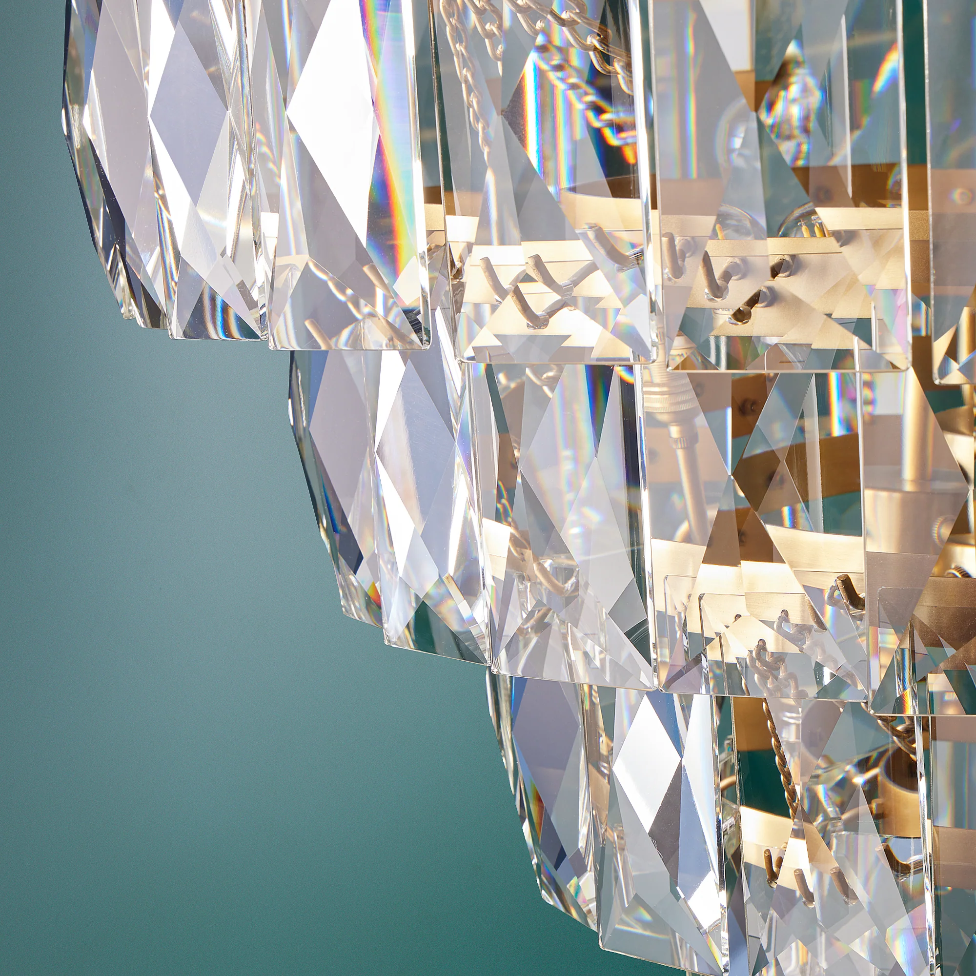 Four Tiered Conchita Chandelier in prismatic glass and brass - Image 6