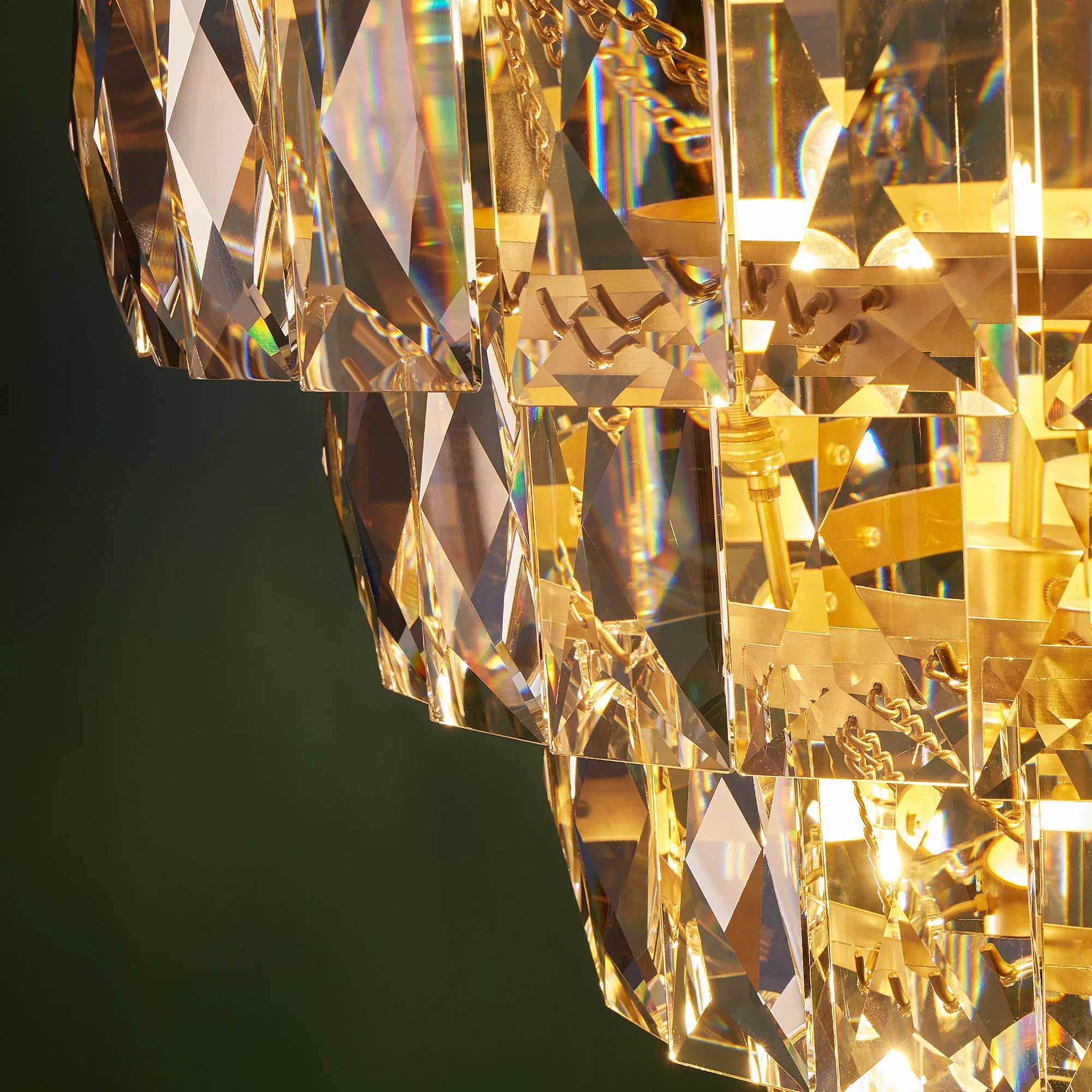 Four Tiered Conchita Chandelier in prismatic glass and brass - Image 7