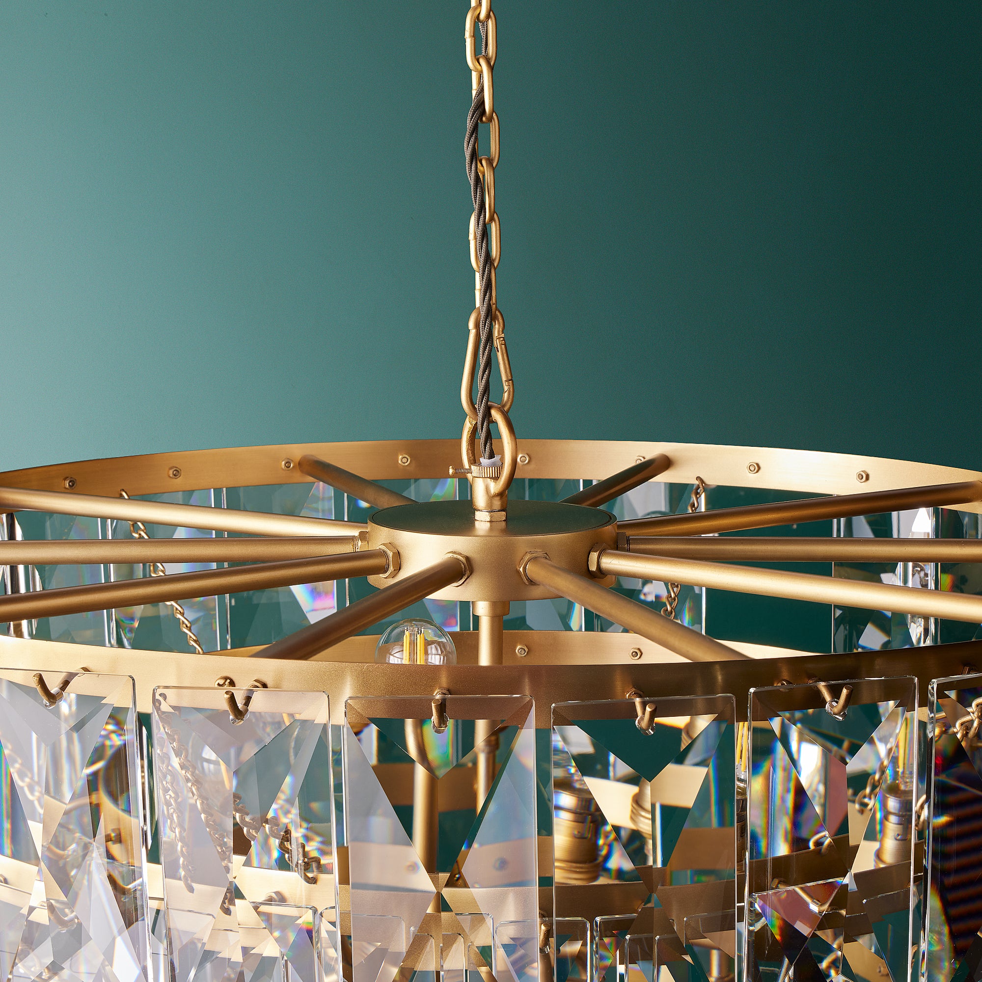 Four Tiered Conchita Chandelier in prismatic glass and brass - Image 8