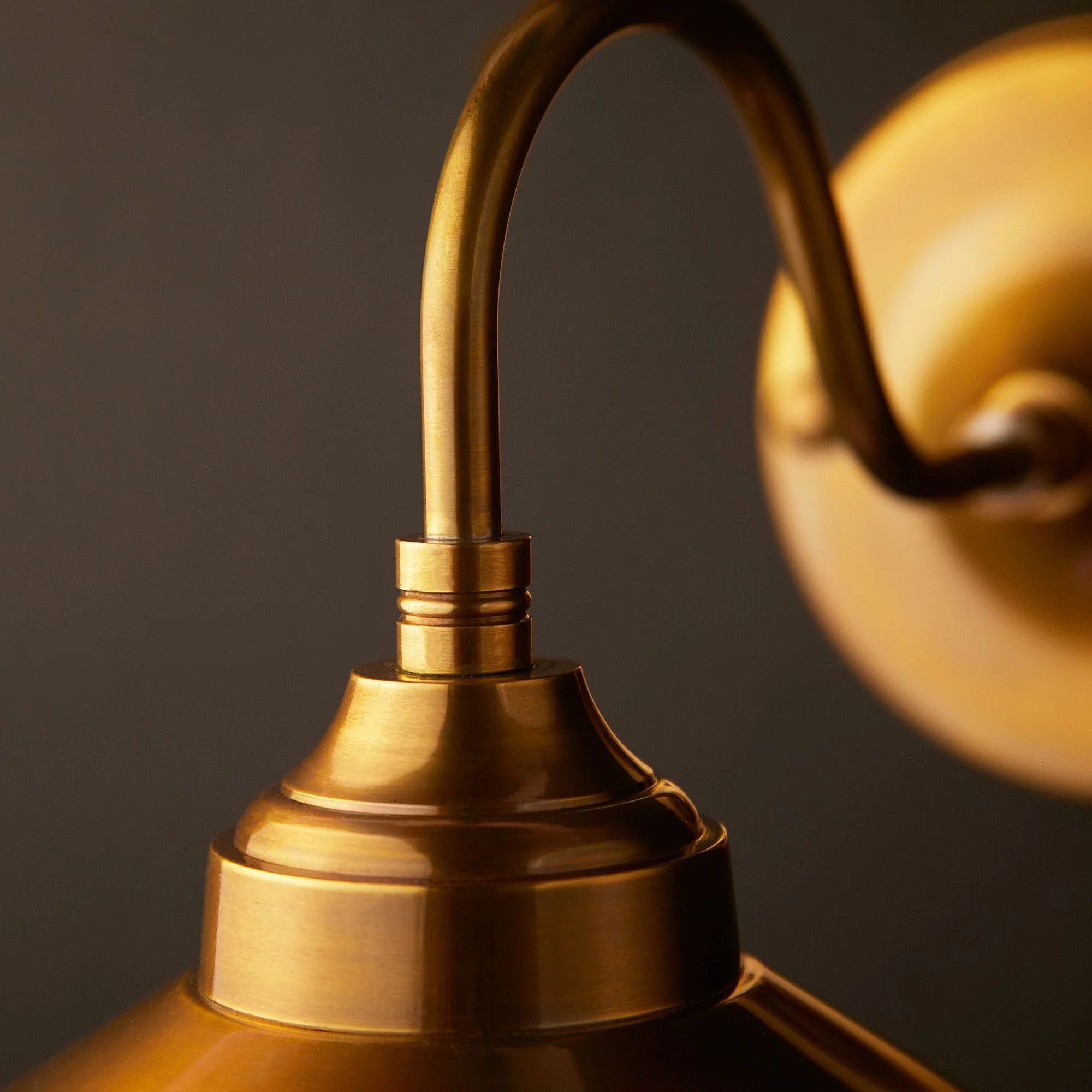 Goliath IP44 wall light in antiqued brass and glass with hat - Image 6