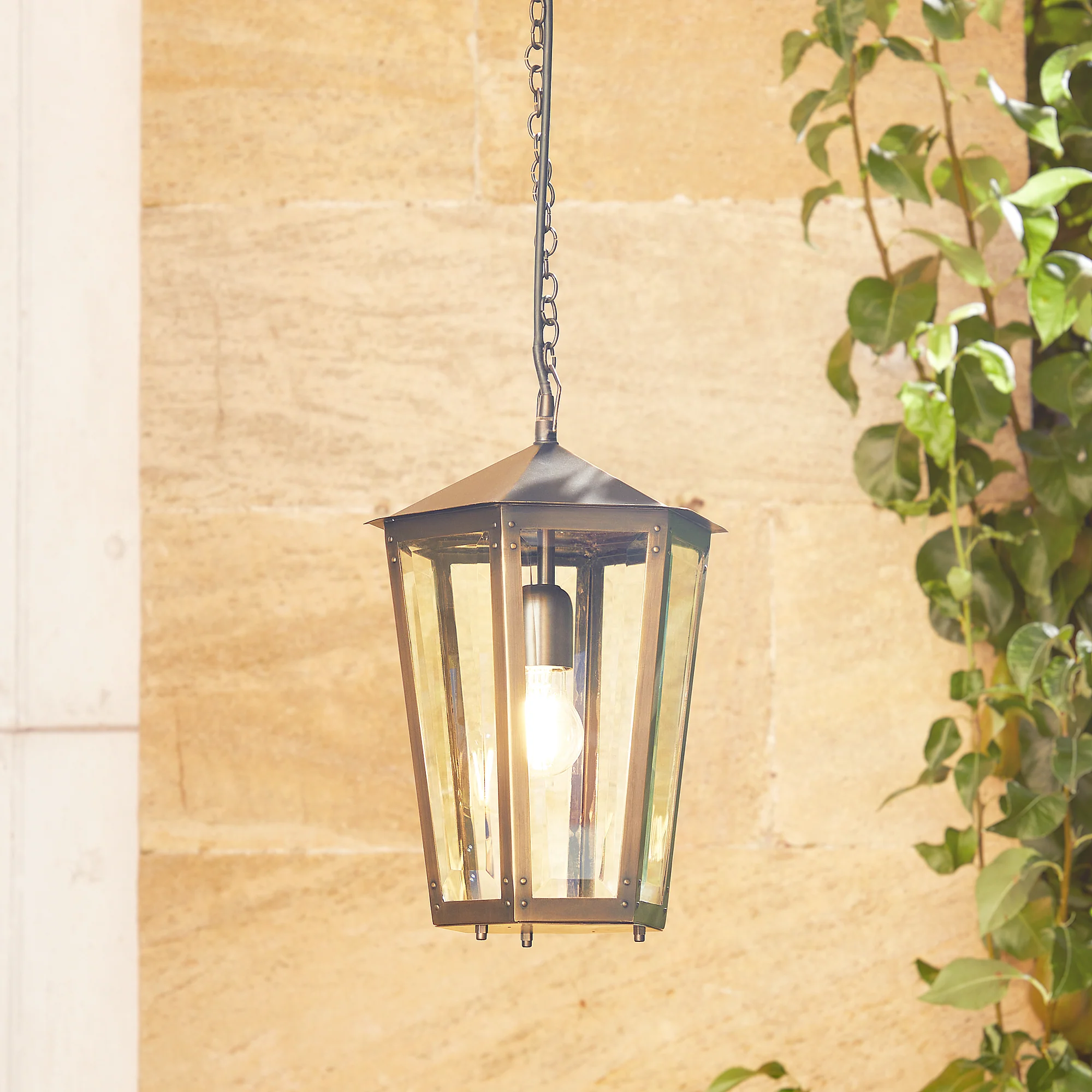 Holt IP44 exterior hanging lantern in bronze - Image 2
