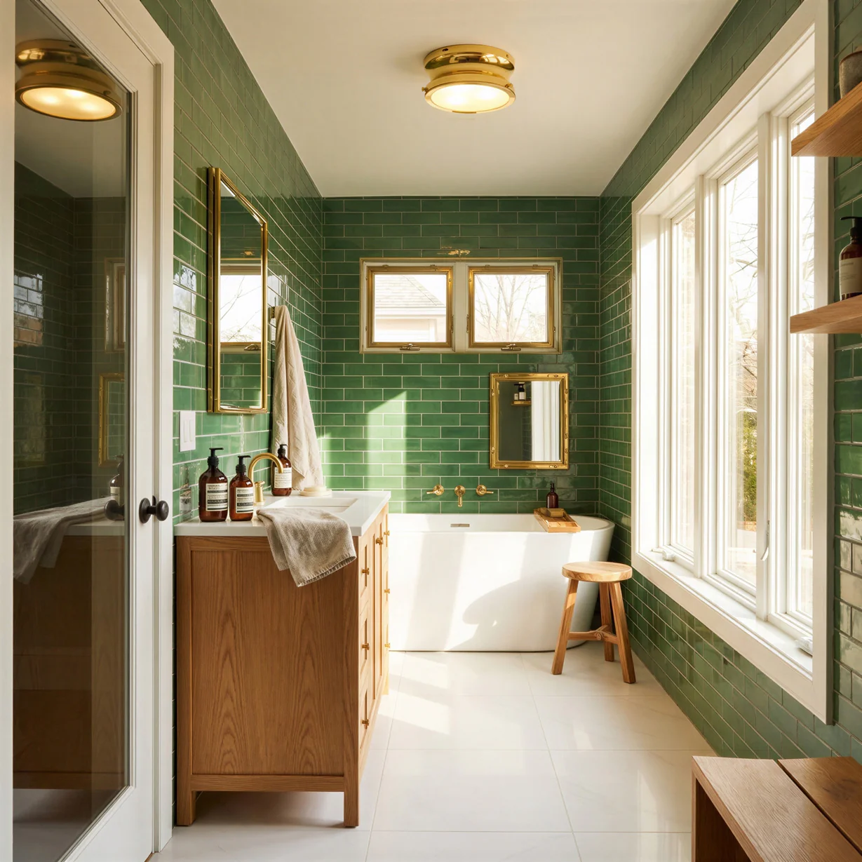 Blanchard IP44 flush ceiling light in brass and glass - Image 4