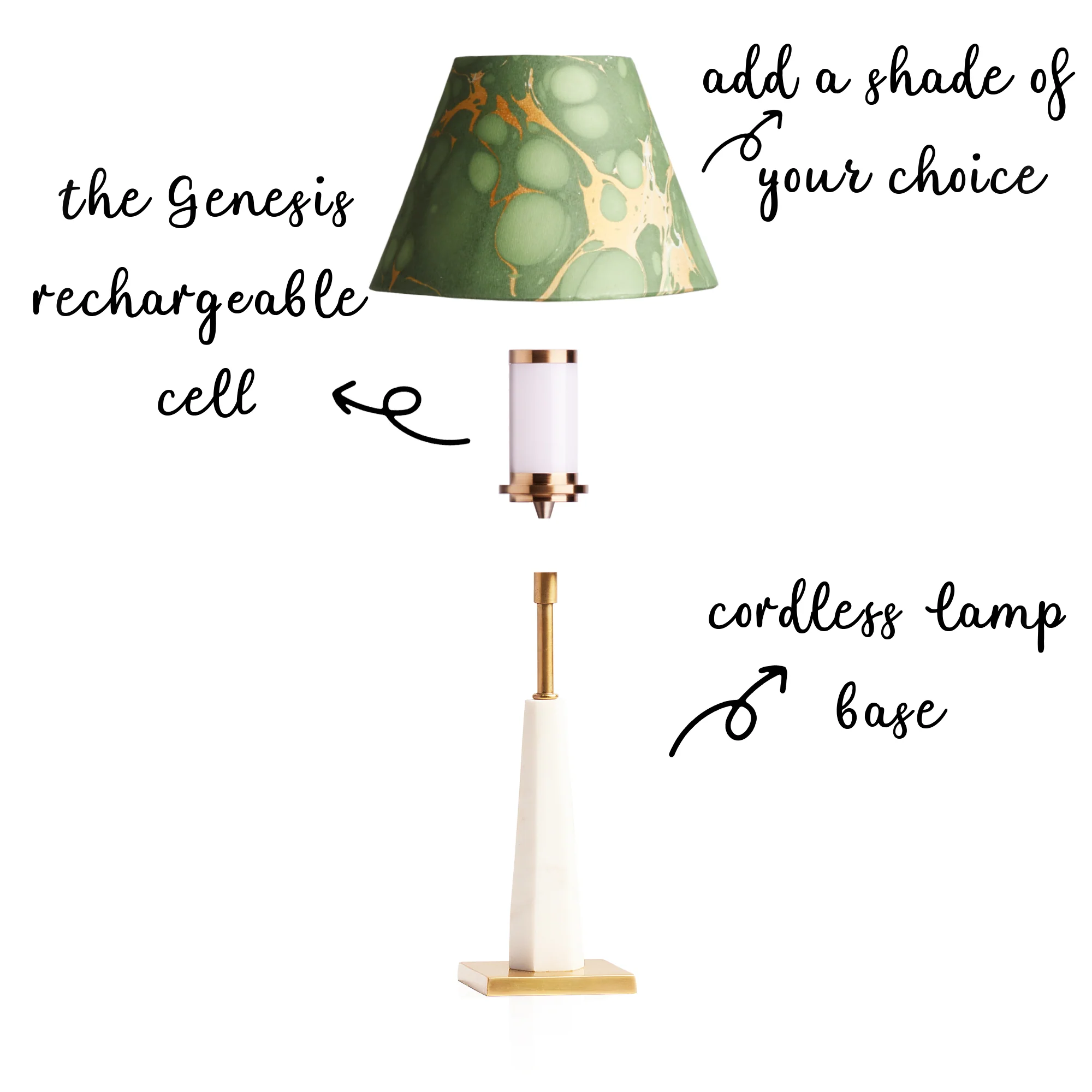 Karnak rechargeable table lamp in brass and white marble - Image 3