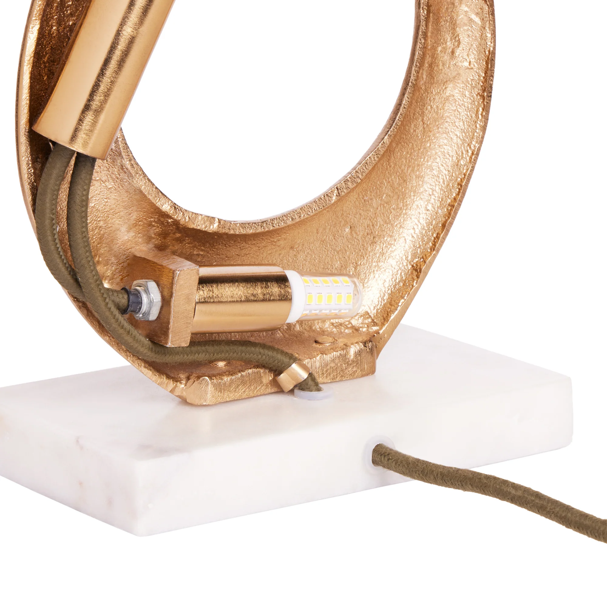 Knotty sculptural table lamp in gold and white marble - Image 6