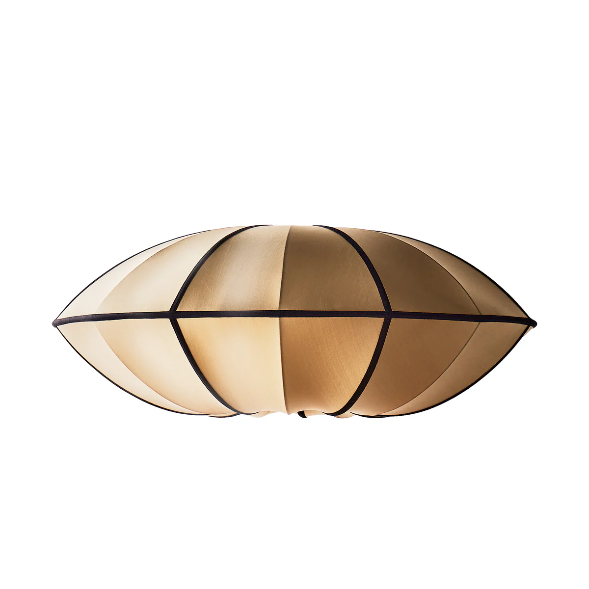 Large UFO pendant shade in taupe silk with black tape