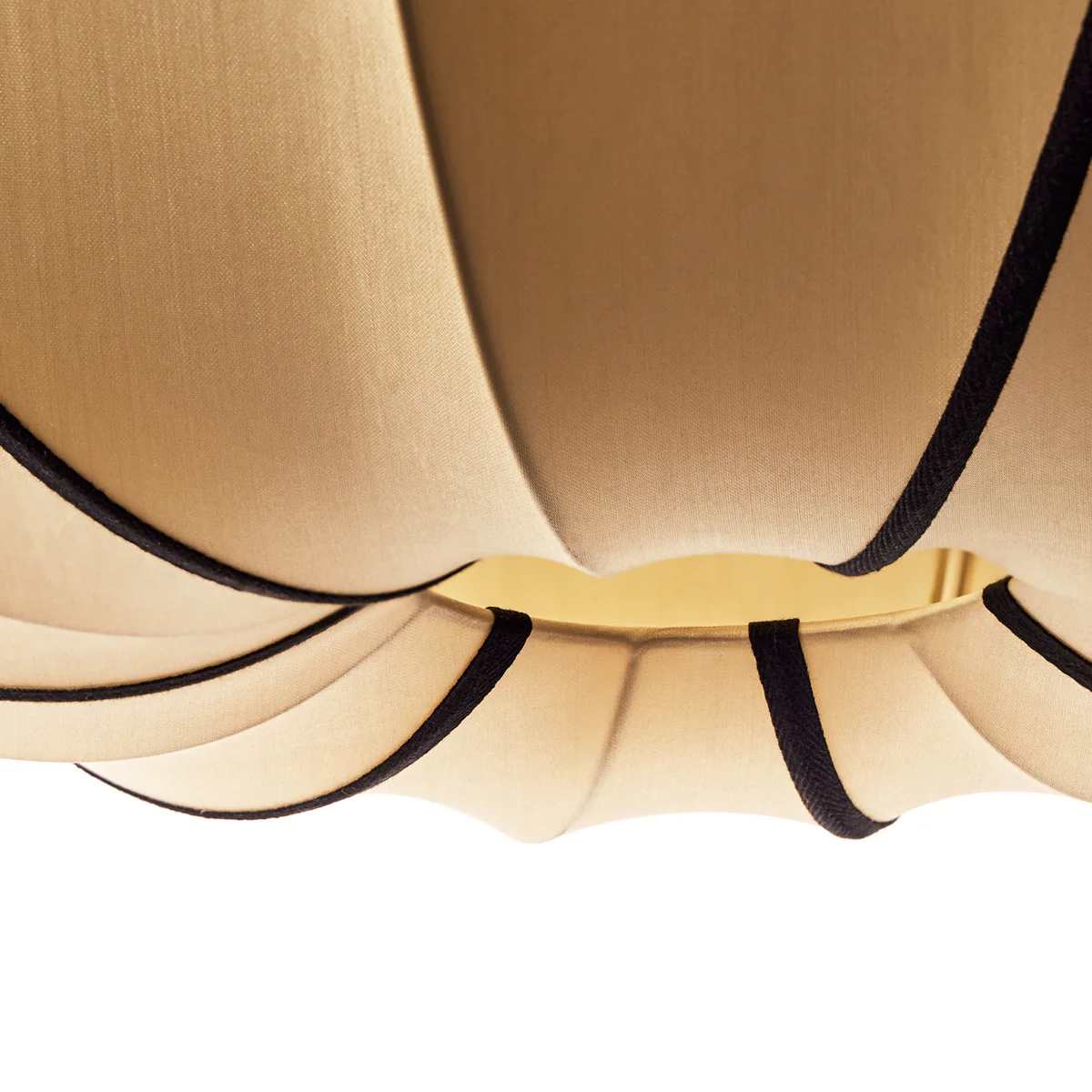 Large UFO pendant shade in taupe silk with black tape - Image 10