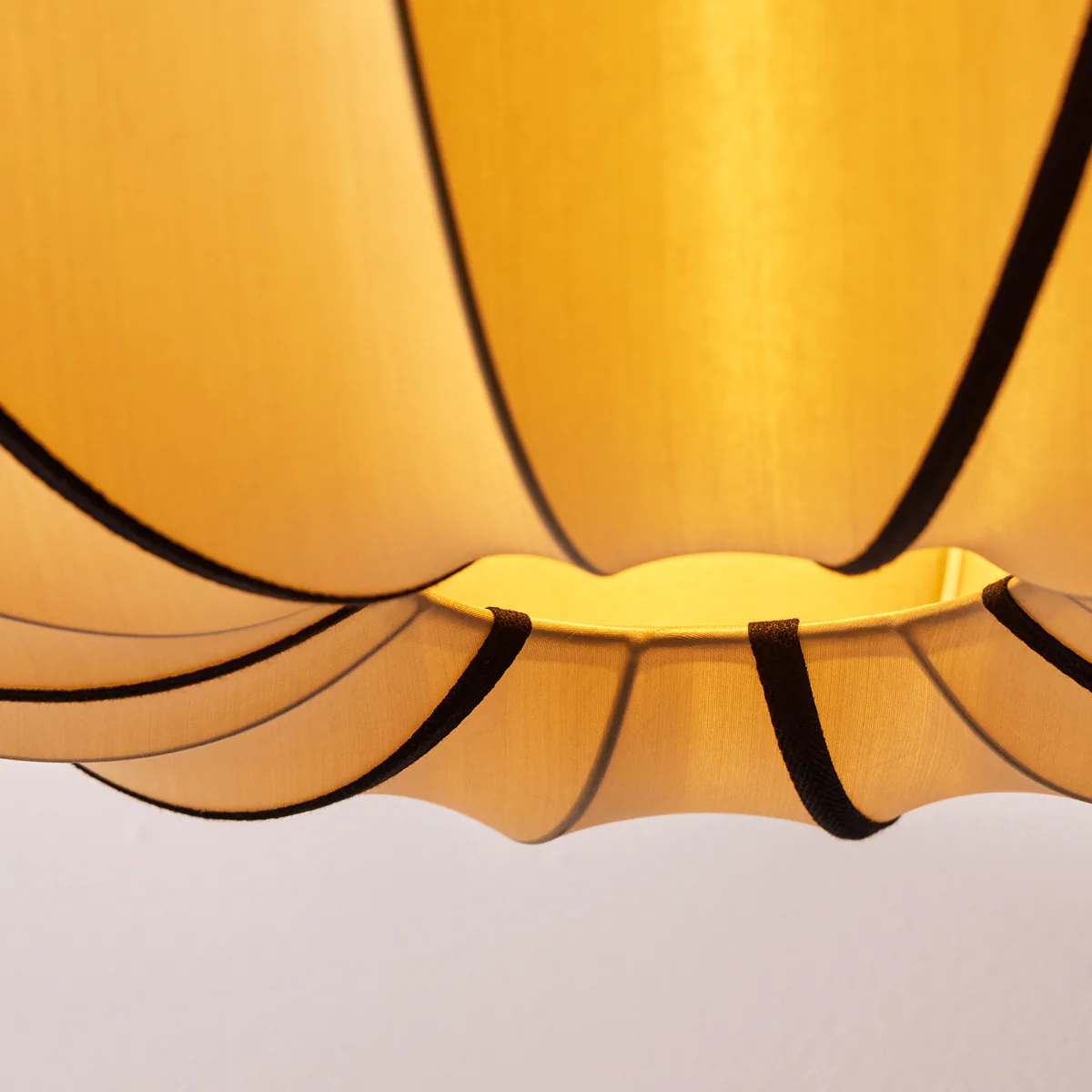 Large UFO pendant shade in taupe silk with black tape - Image 11