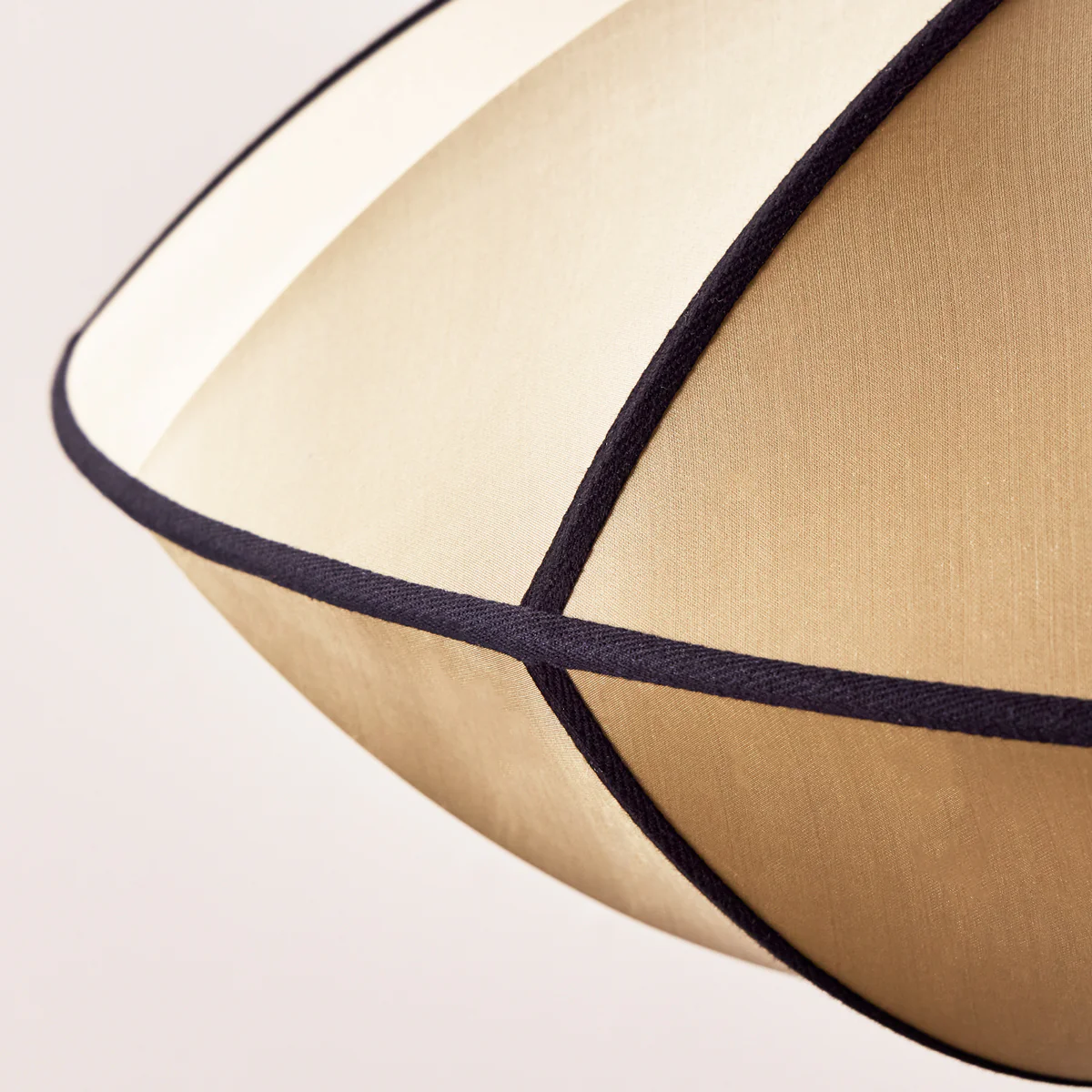 Large UFO pendant shade in taupe silk with black tape - Image 6