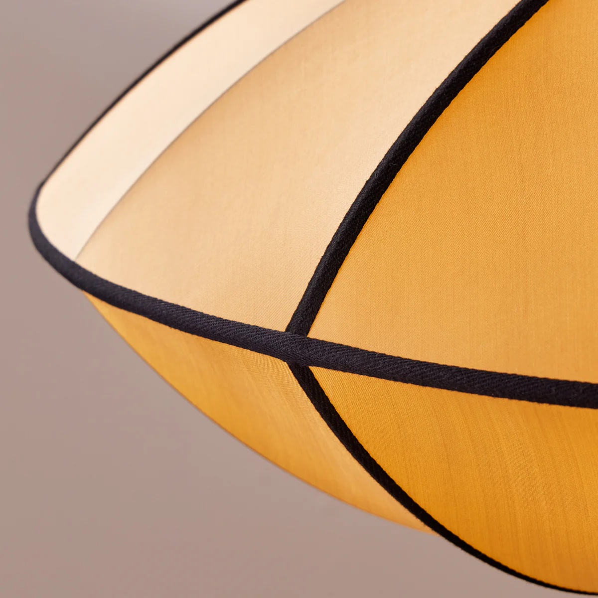Large UFO pendant shade in taupe silk with black tape - Image 9