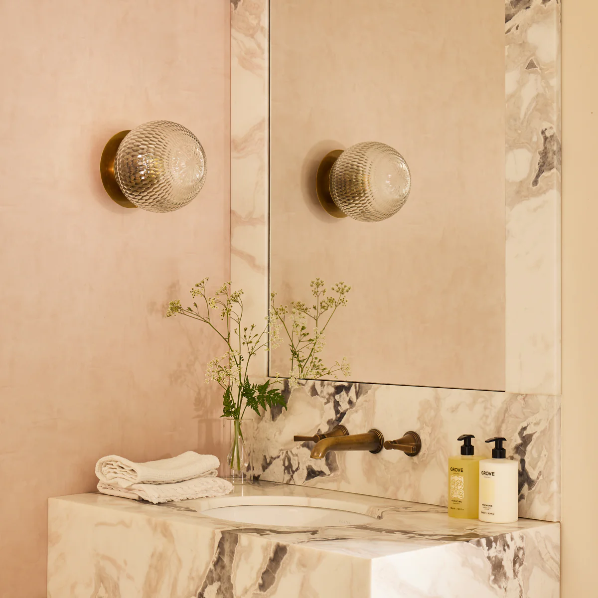 Larger Burgh IP54 wall light in cut glass and brass - Image 10