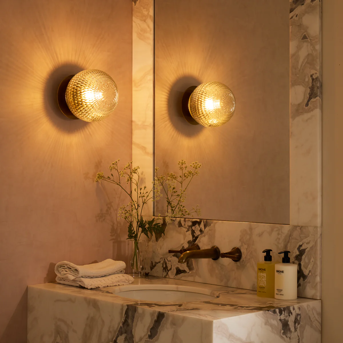 Larger Burgh IP54 wall light in cut glass and brass - Image 11