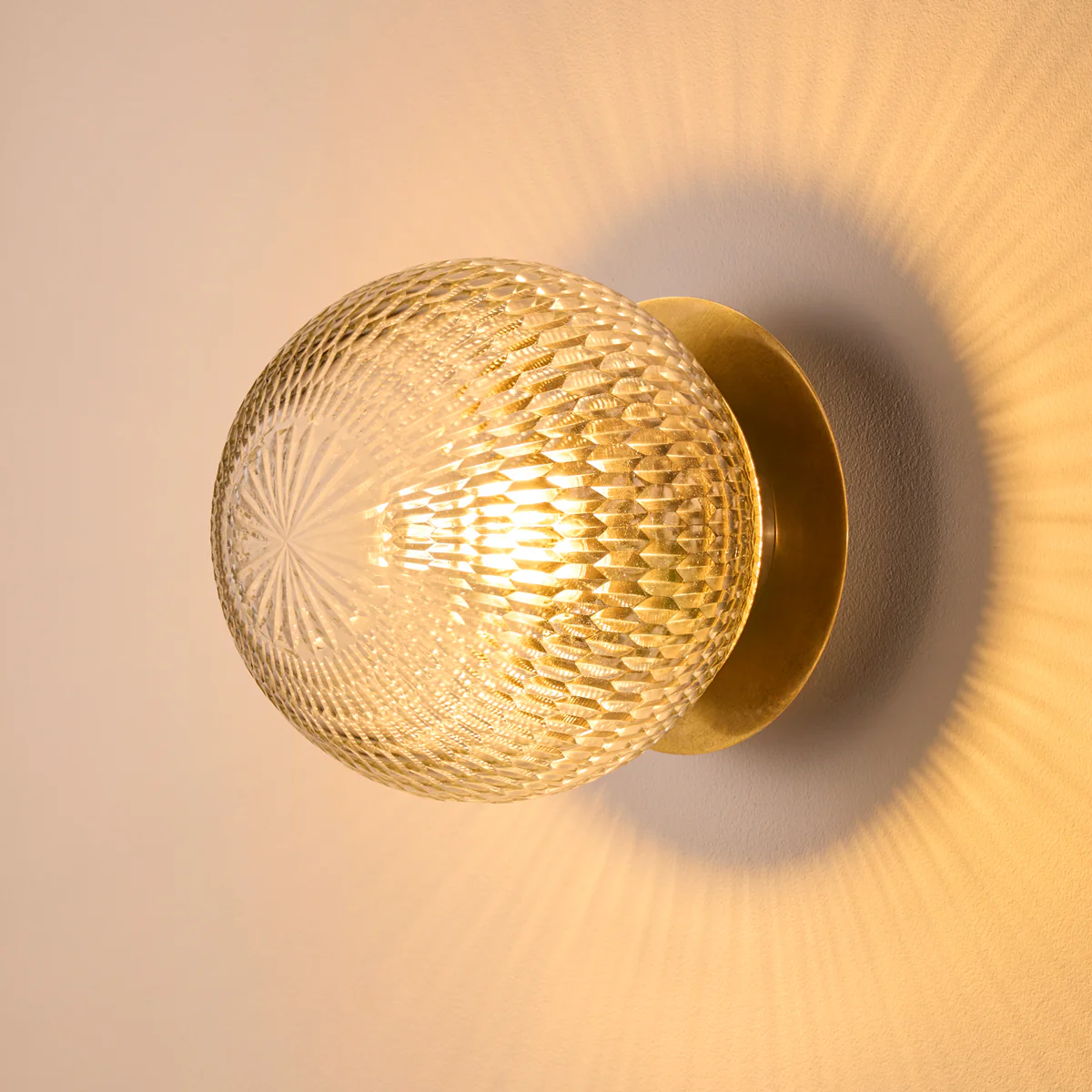 Larger Burgh IP54 wall light in cut glass and brass - Image 3