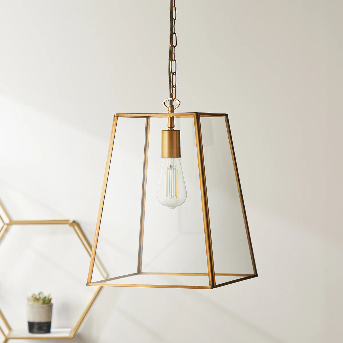larger Luxor lantern in brass and clear glass