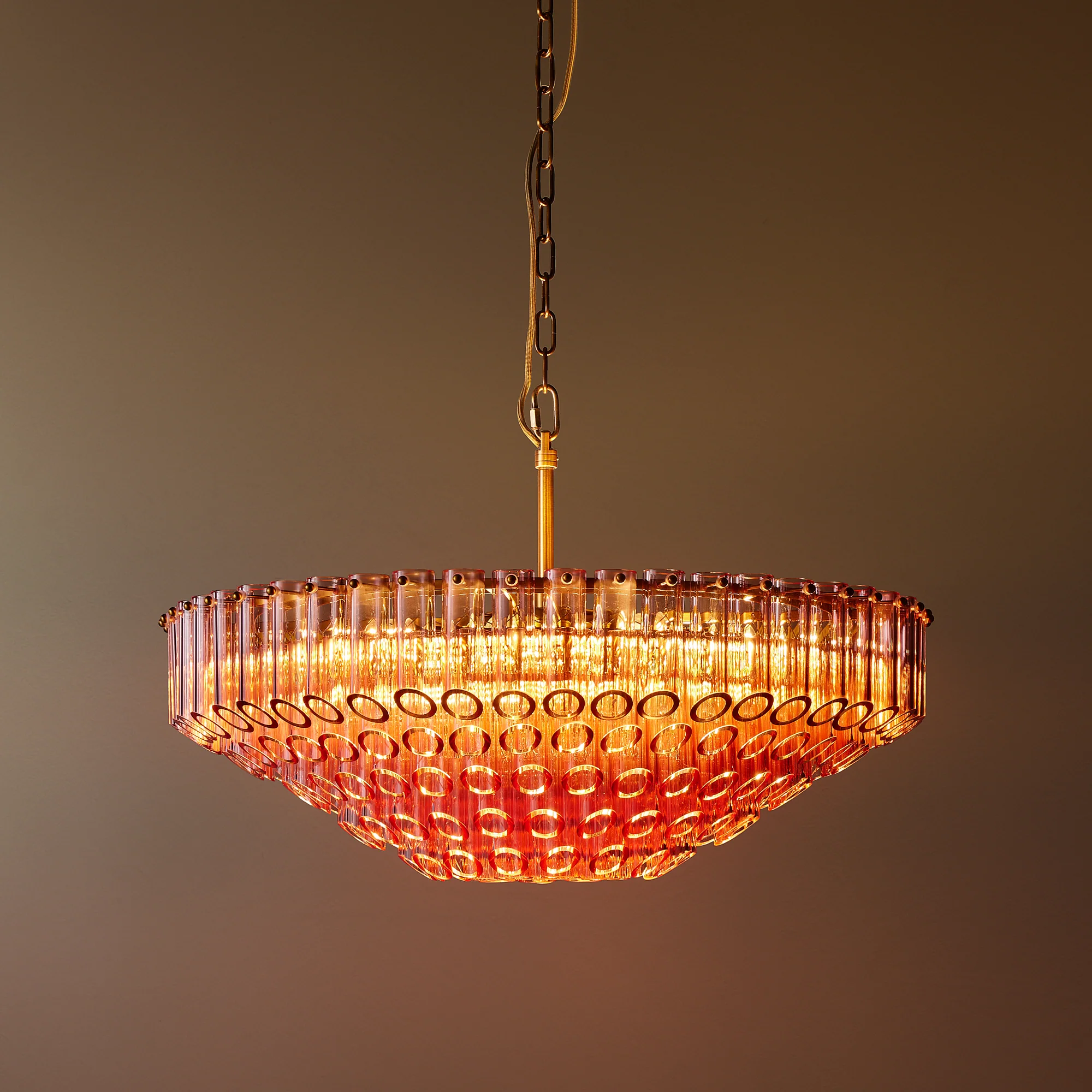 Larger Oldfield chandelier in pink glass - Image 4