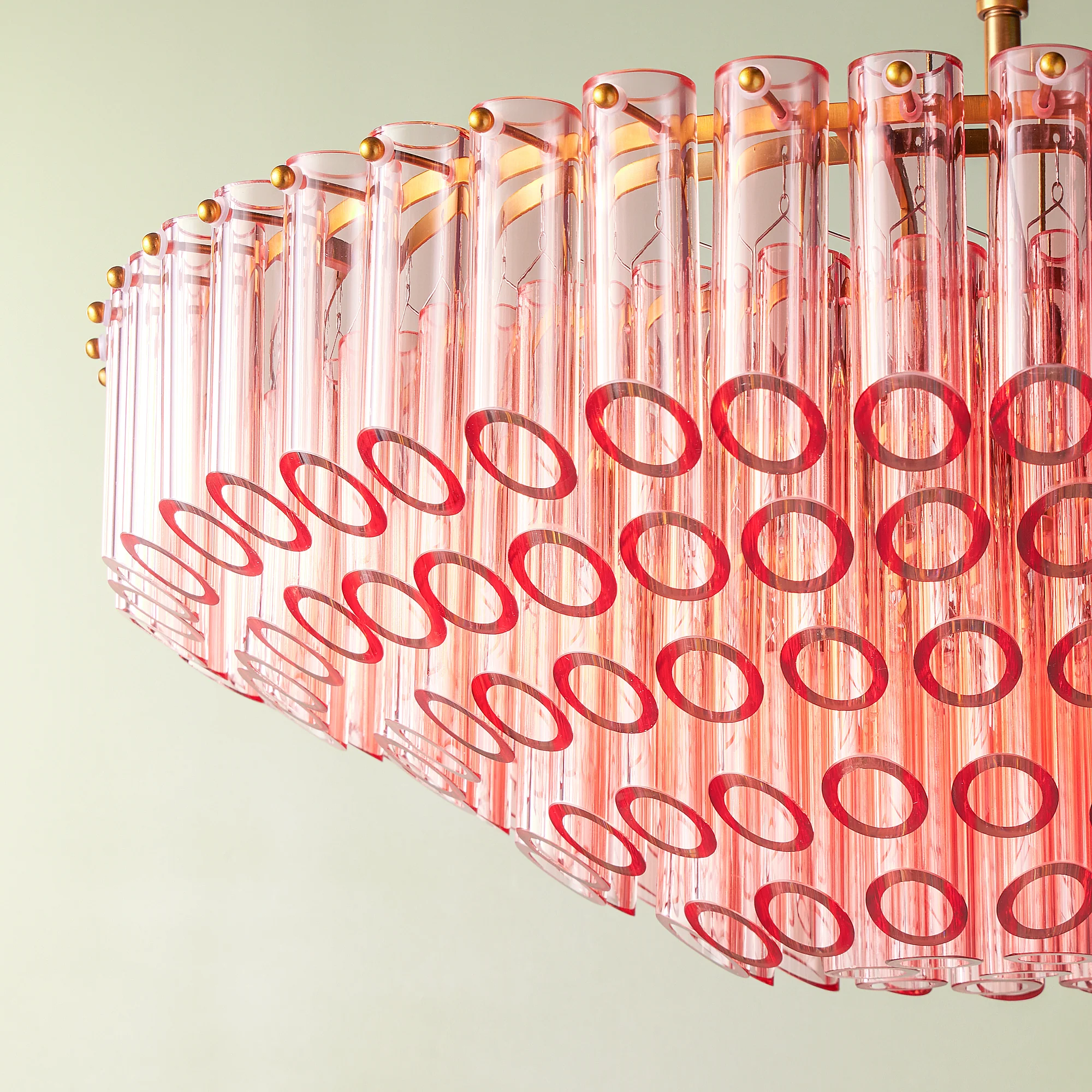 Larger Oldfield chandelier in pink glass - Image 5