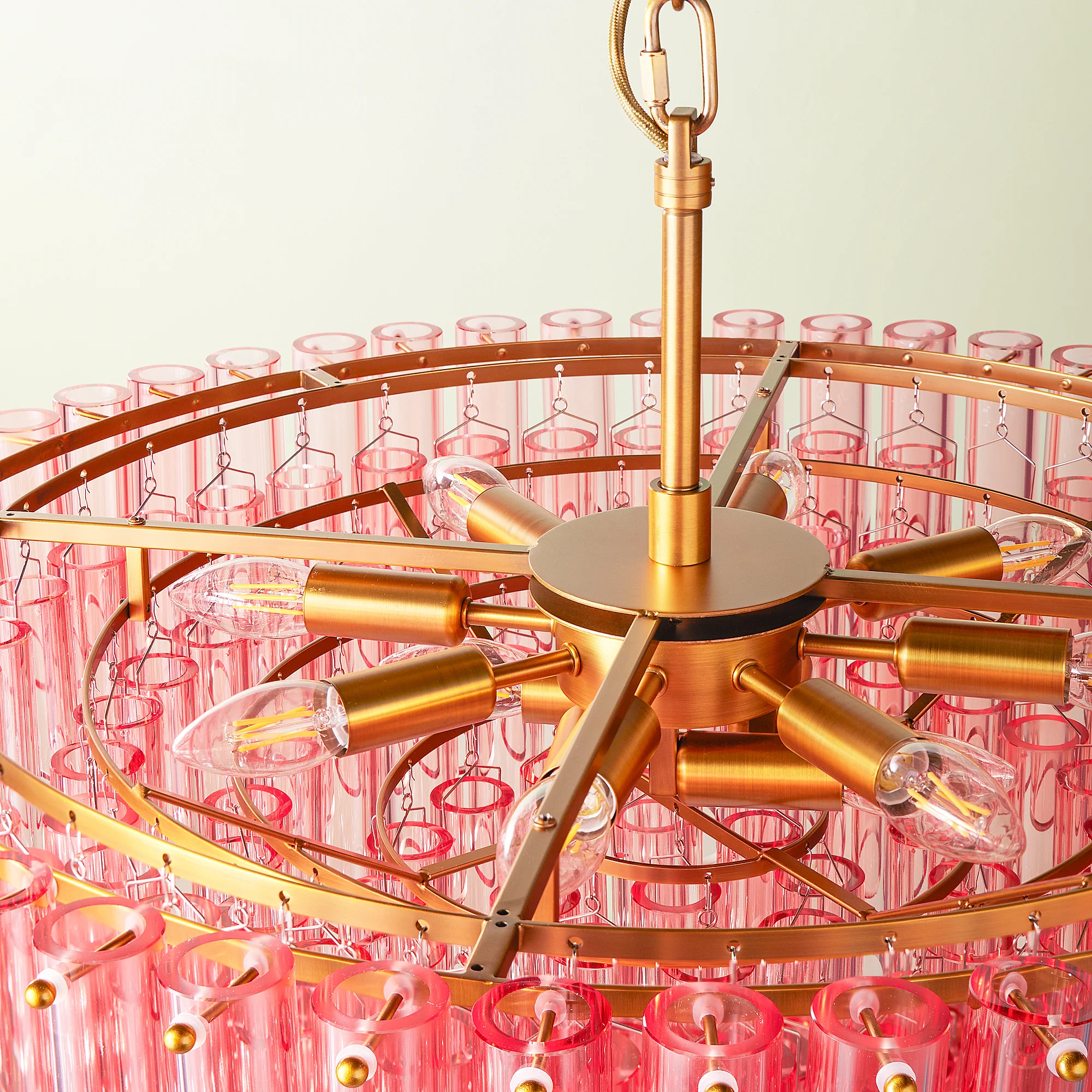 Larger Oldfield chandelier in pink glass - Image 9