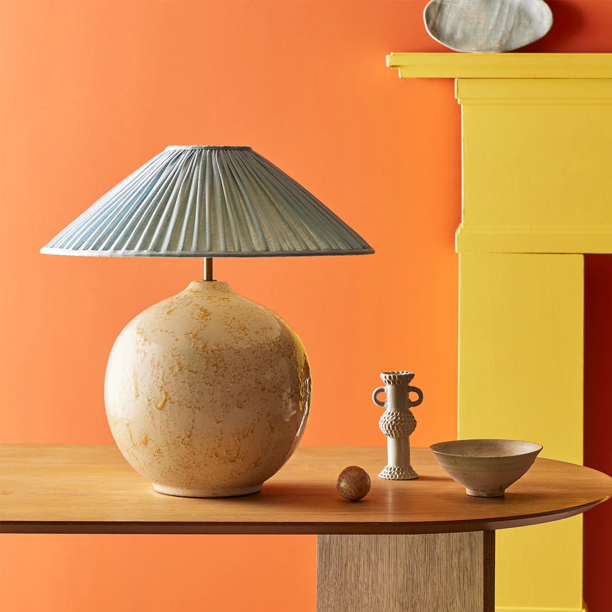 Larger Olly table lamp in white textured glaze
