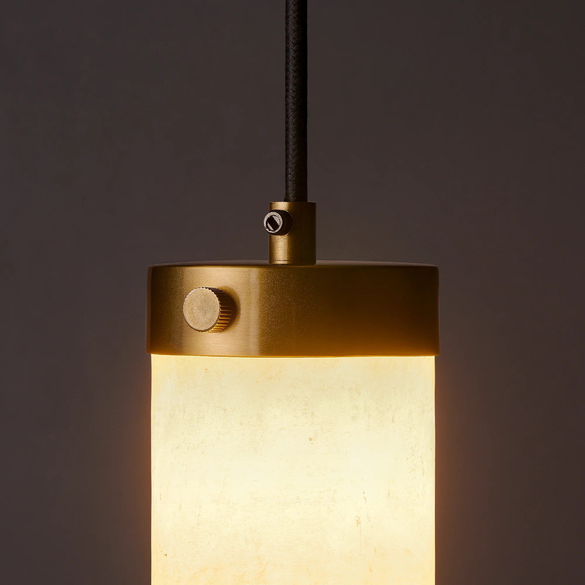 Larger Polly pendant light in antique brass with alabaster shade - Image 4