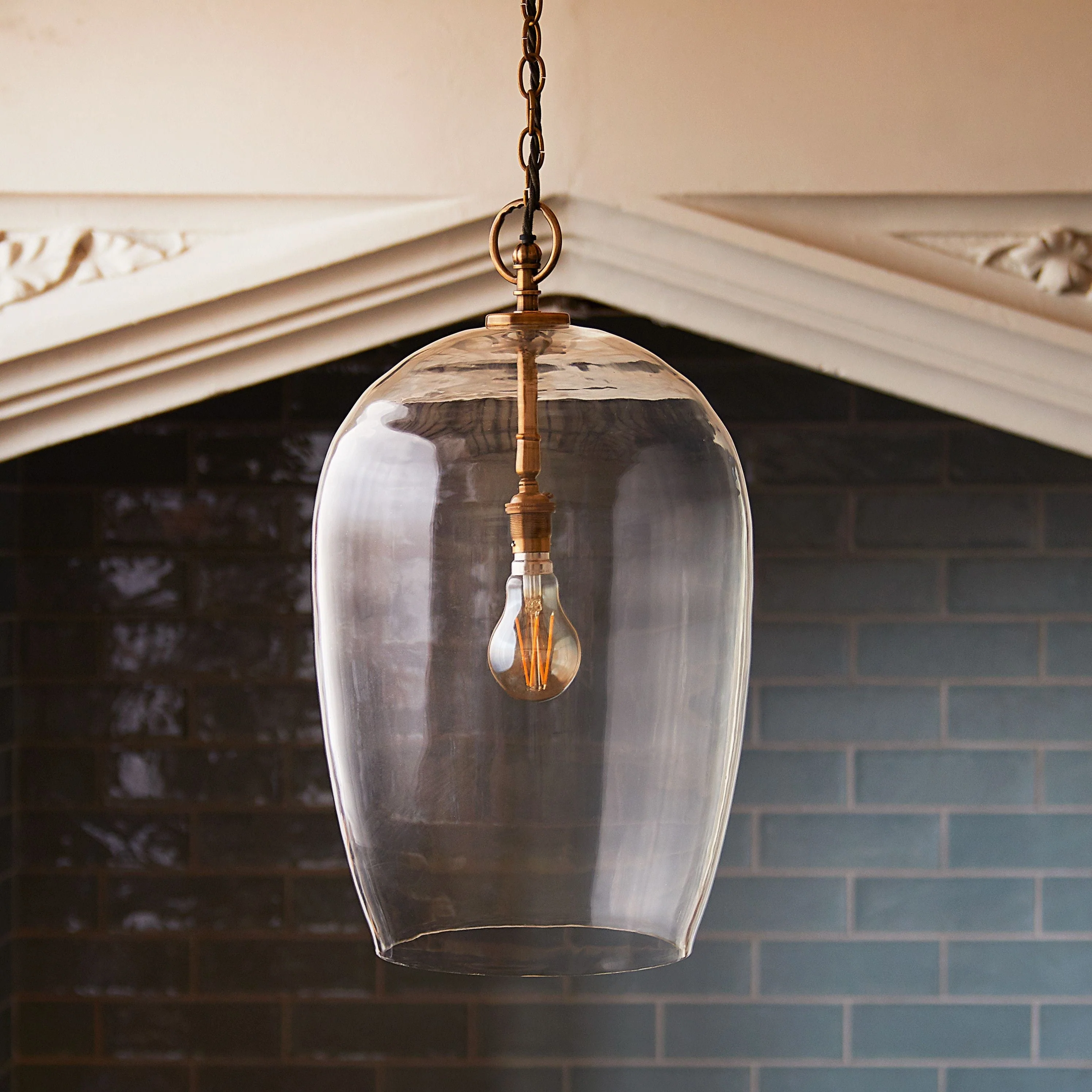 Larger Priscilla pendant in clear blown glass