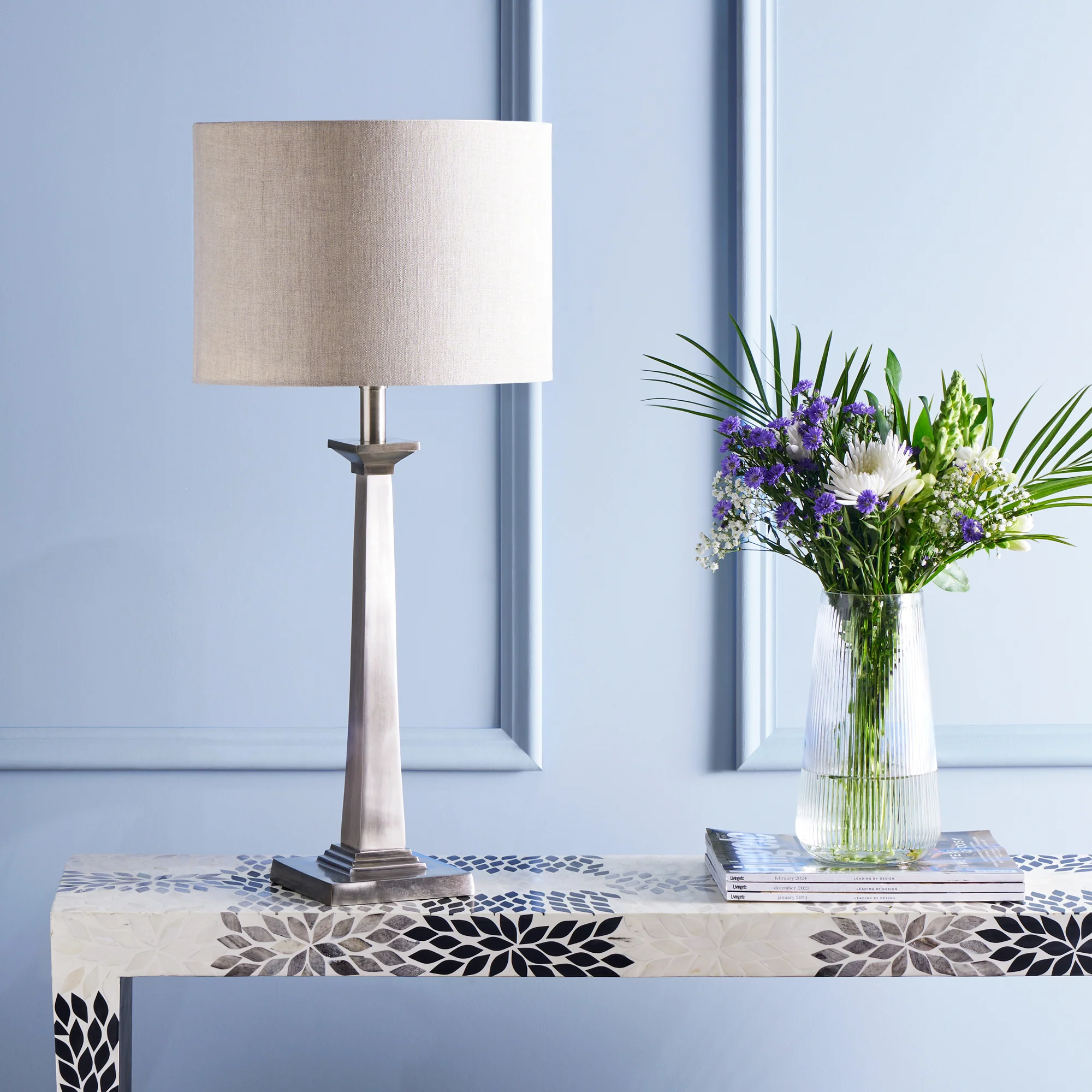 Larger Ziggurat table lamp in antique silver - Image 6