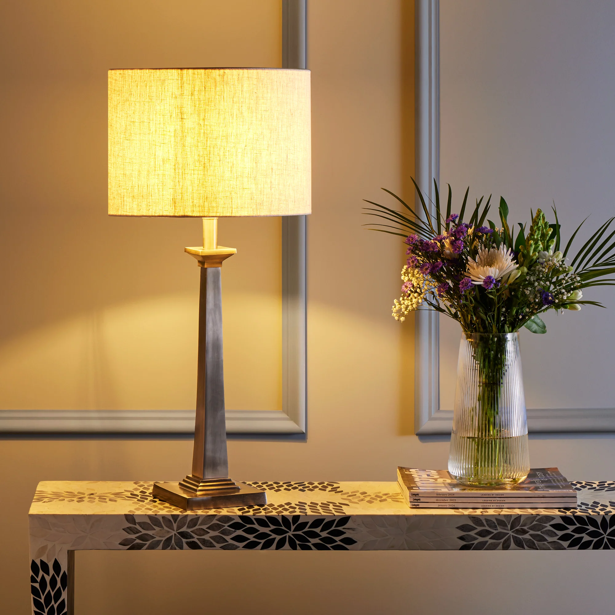 Larger Ziggurat table lamp in antique silver - Image 7