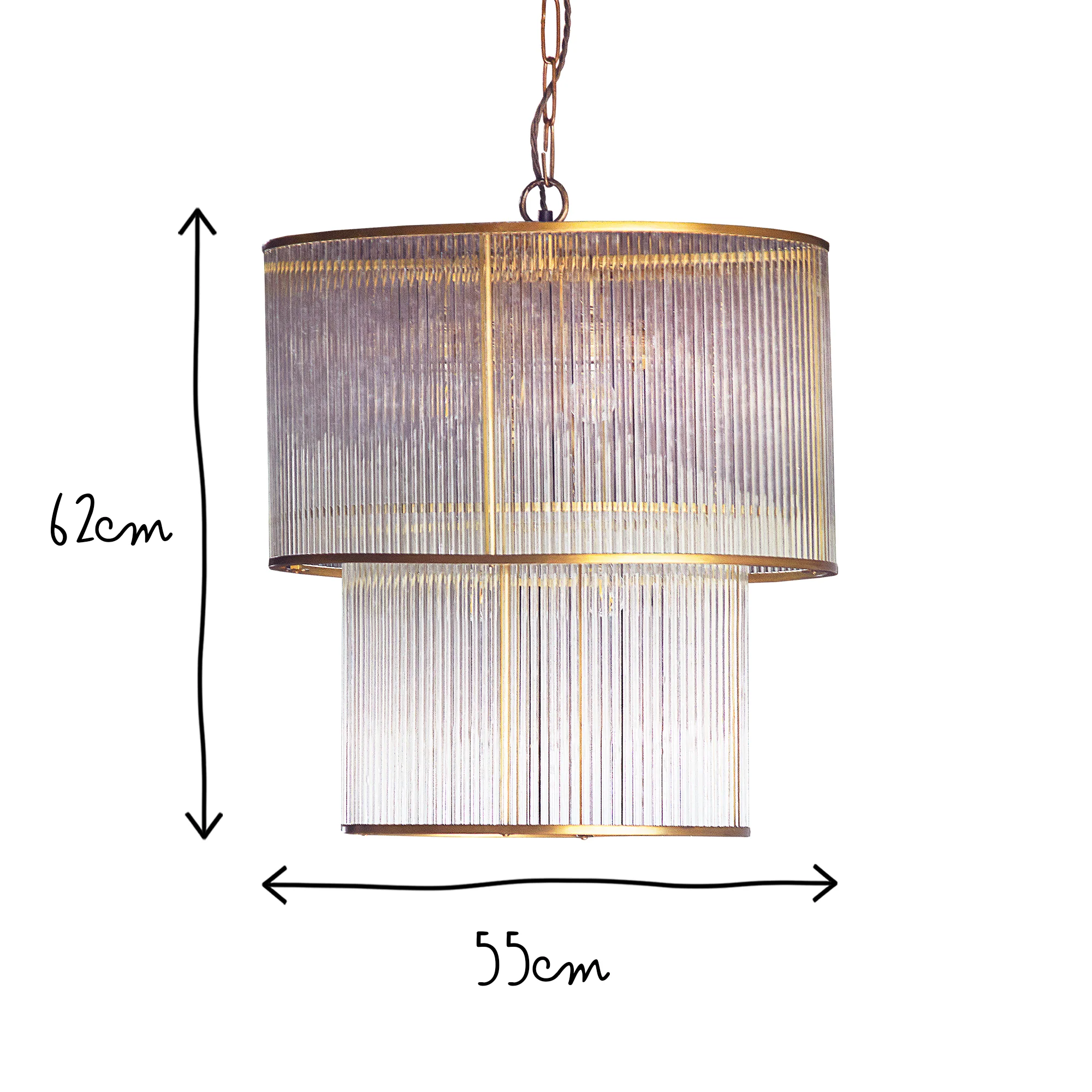 Loki two tiered oval chandelier in brass with glass rods - Image 11