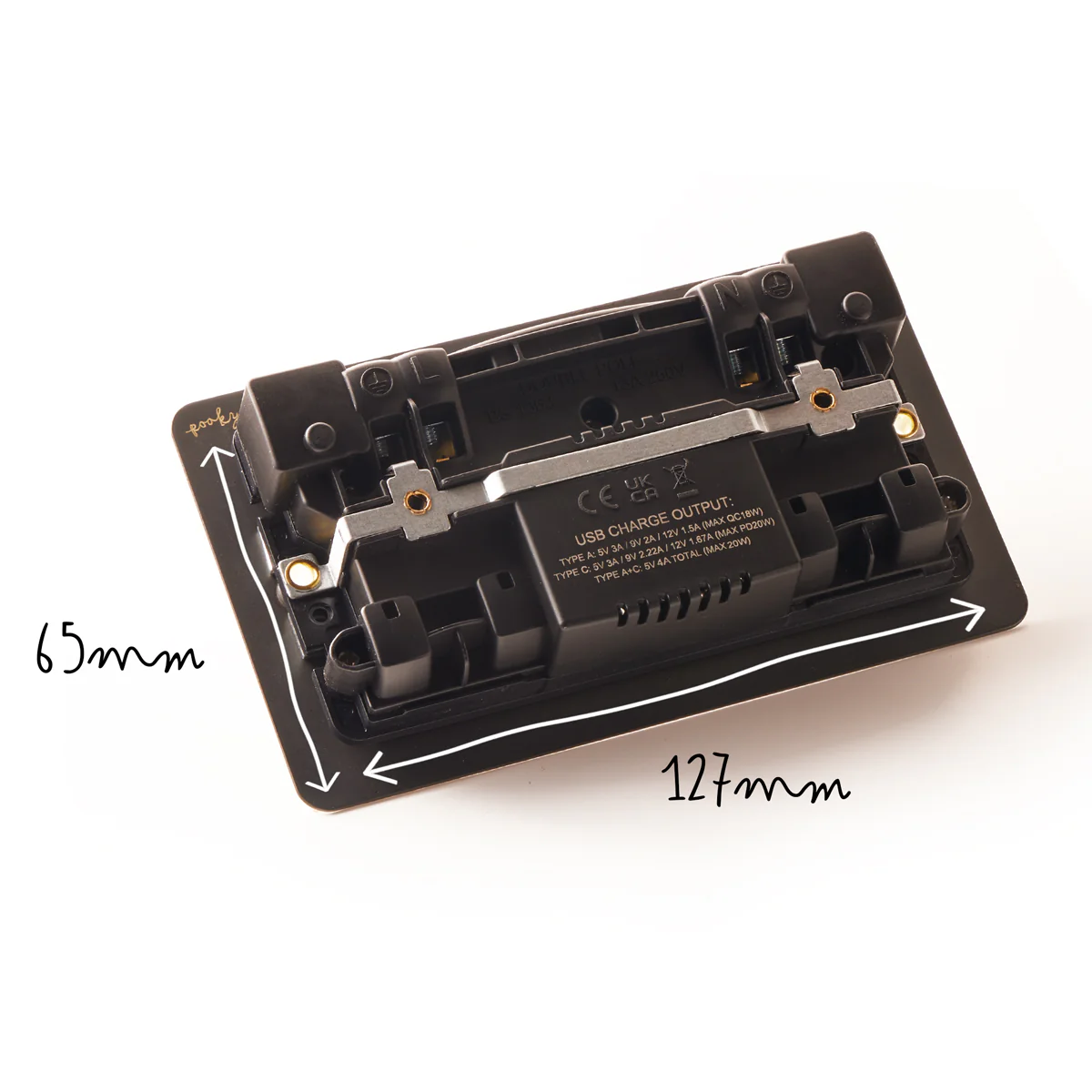 Lucian double socket with USB type A & C with black inserts in bronze - Image 5