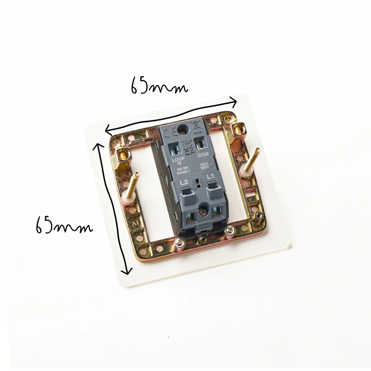 Lucian perspex one gang 2-way toggle switch in clear perspex and aged brass - Image 5