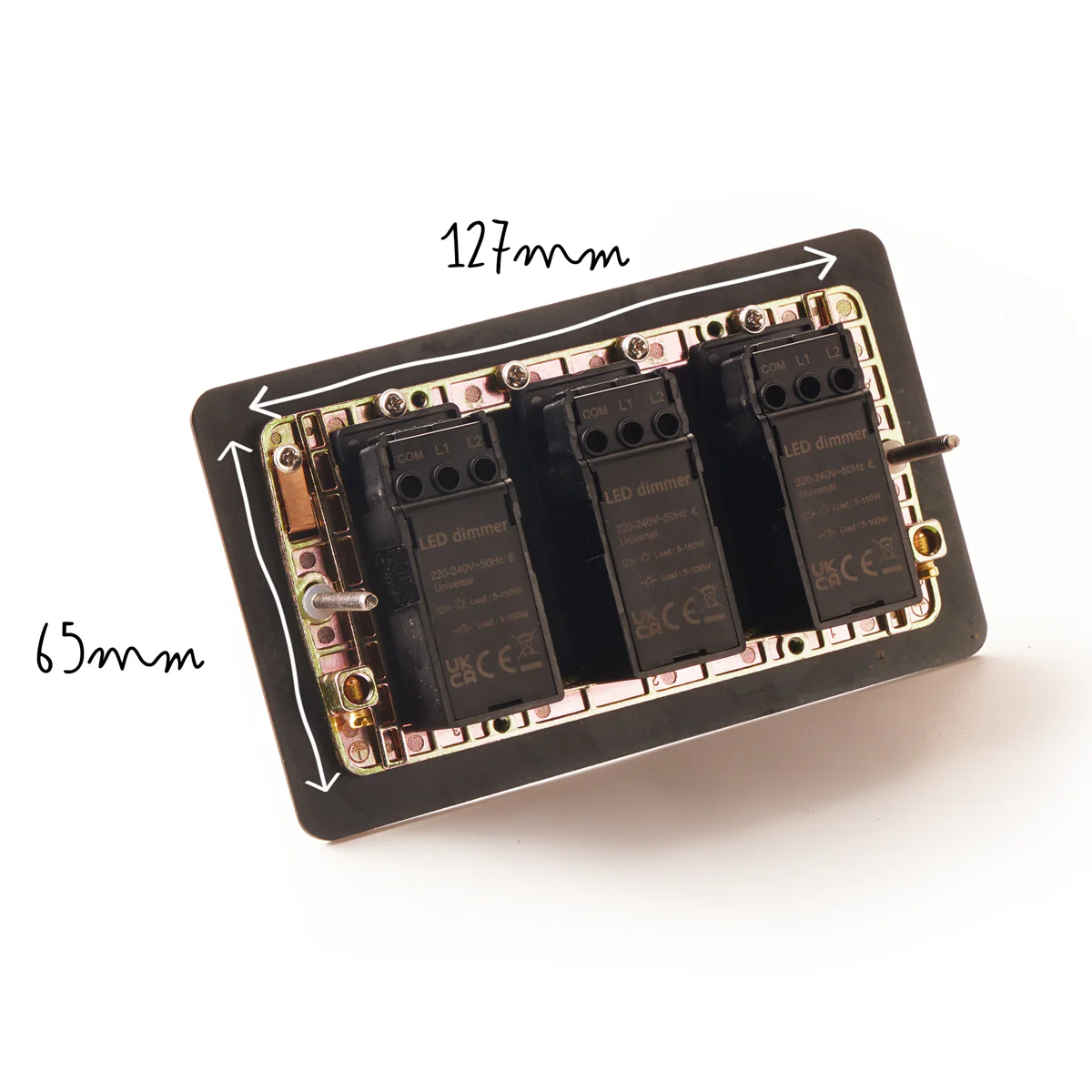 Lucian three gang dimmer switch in aged brass - Image 5