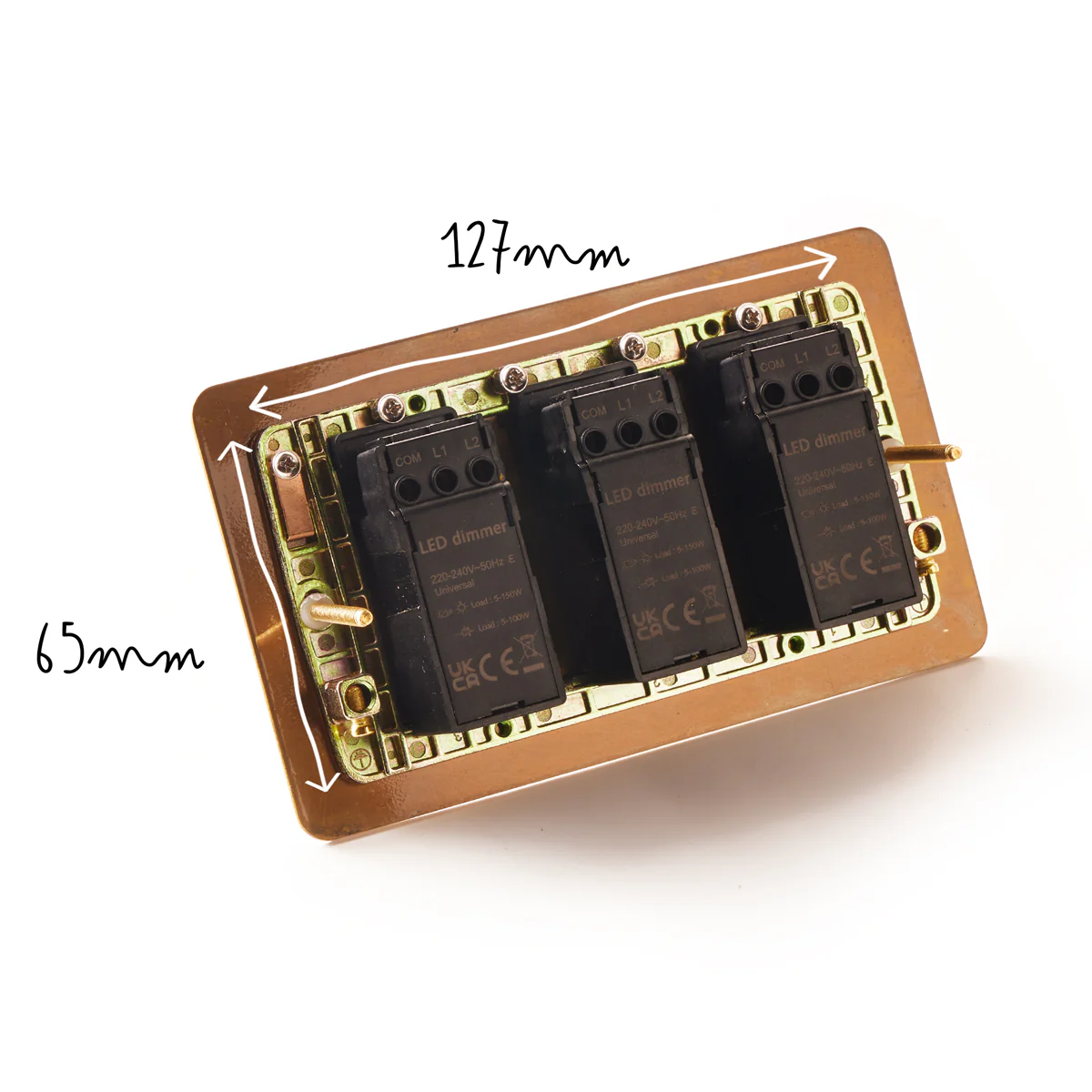Lucian three gang dimmer switch in top brass - Image 5