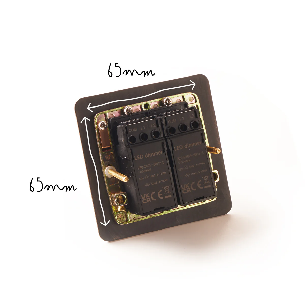 Lucian two gang dimmer switch in aged brass - Image 5