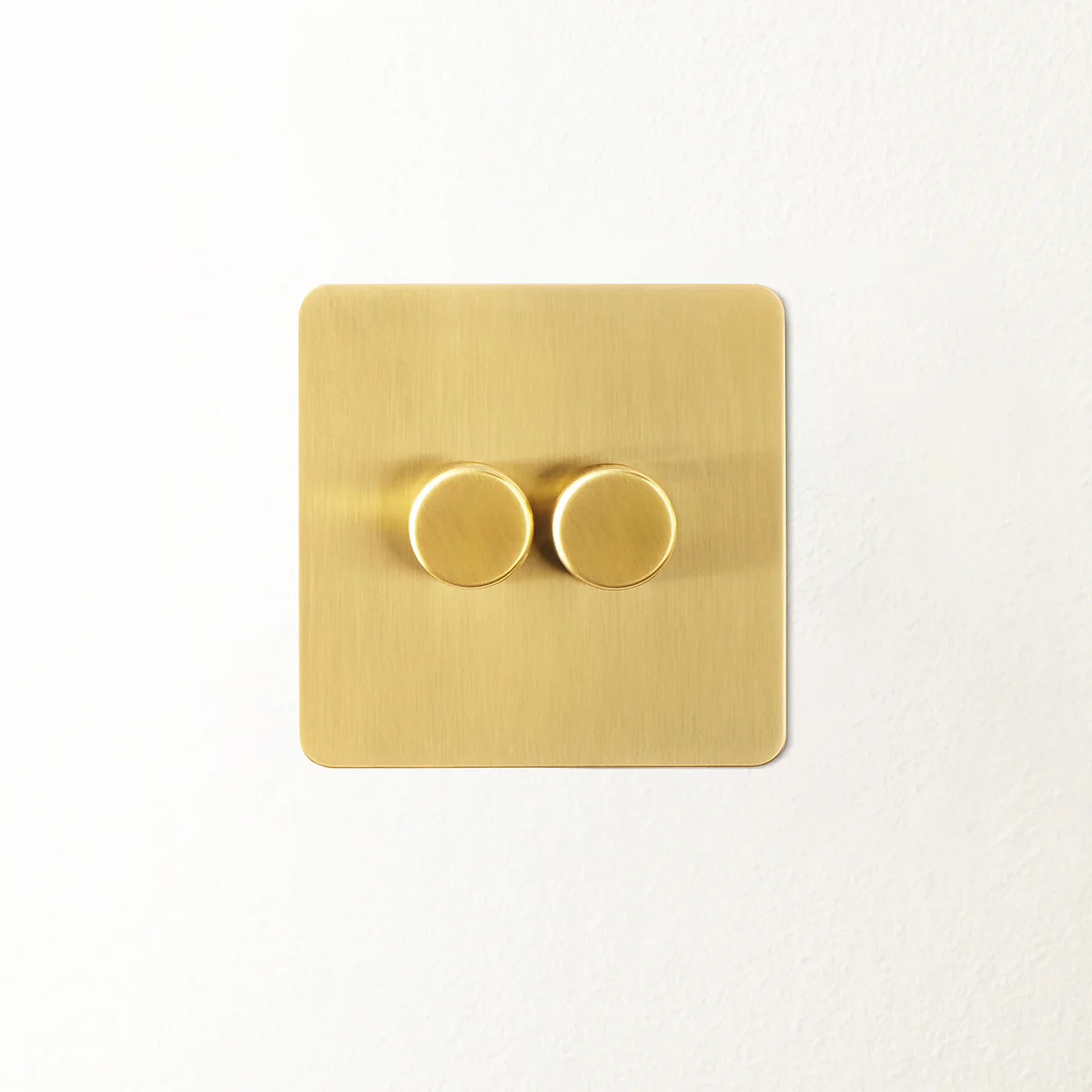 Lucian two gang dimmer switch in top brass