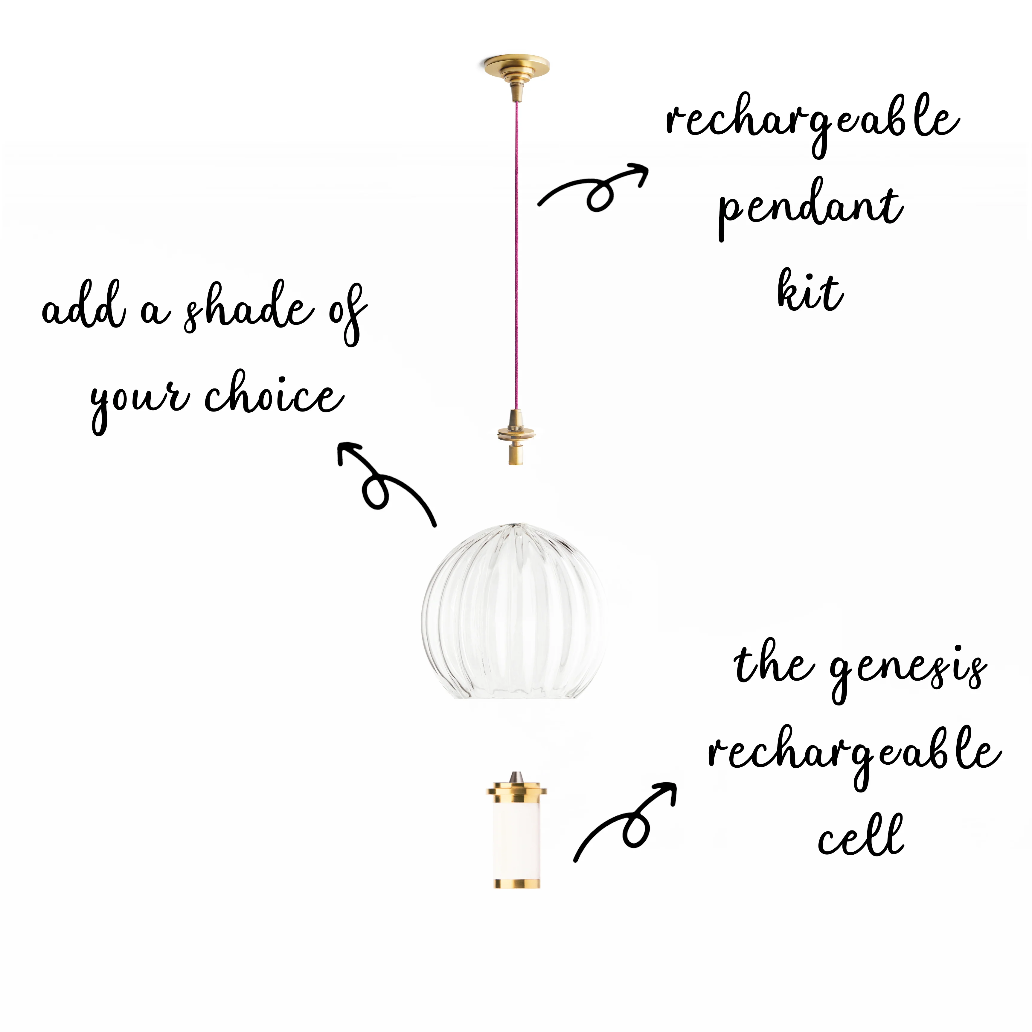 Mini elbow rechargeable pendant kit in antique brass - Image 4