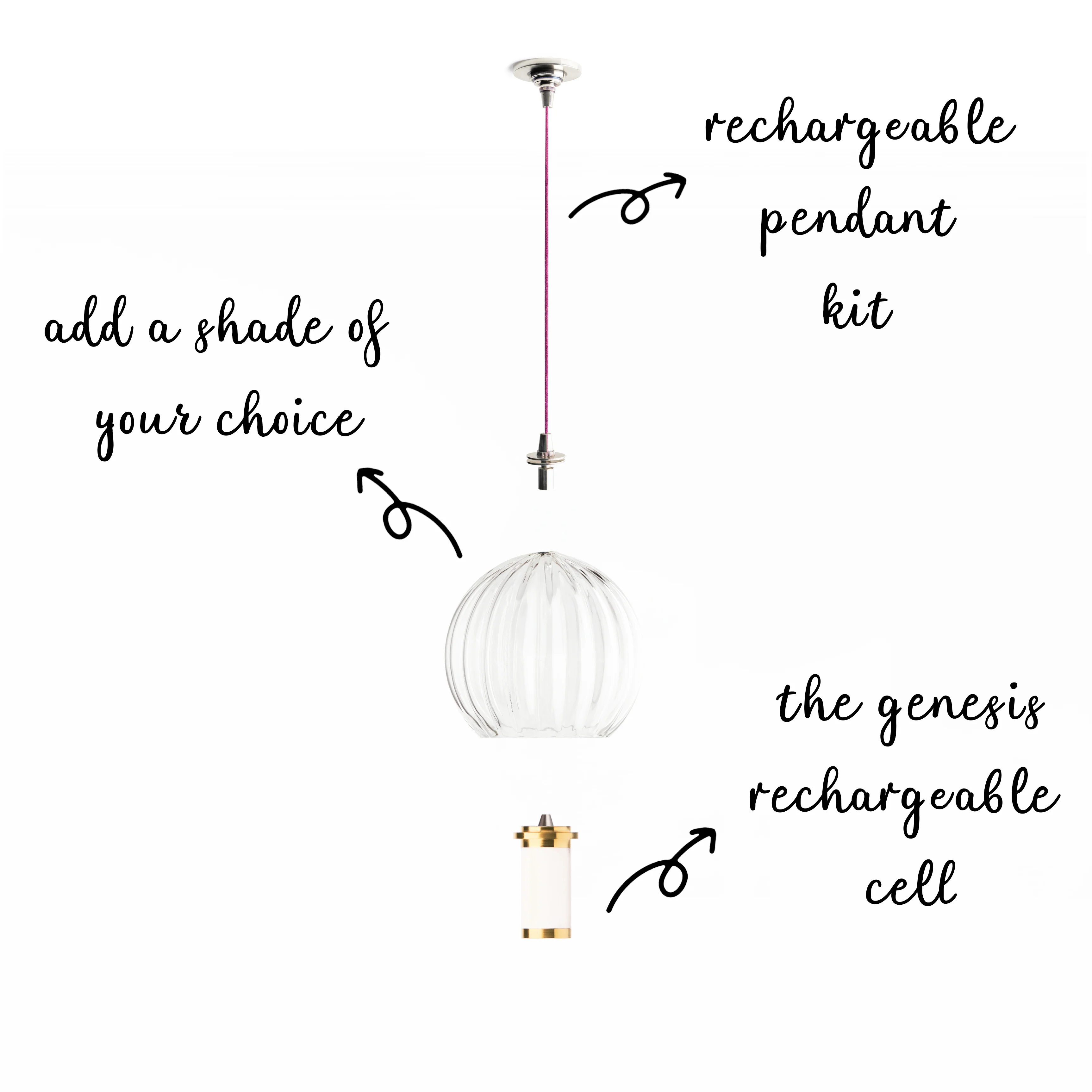 Mini elbow rechargeable pendant kit in antique silver - Image 4