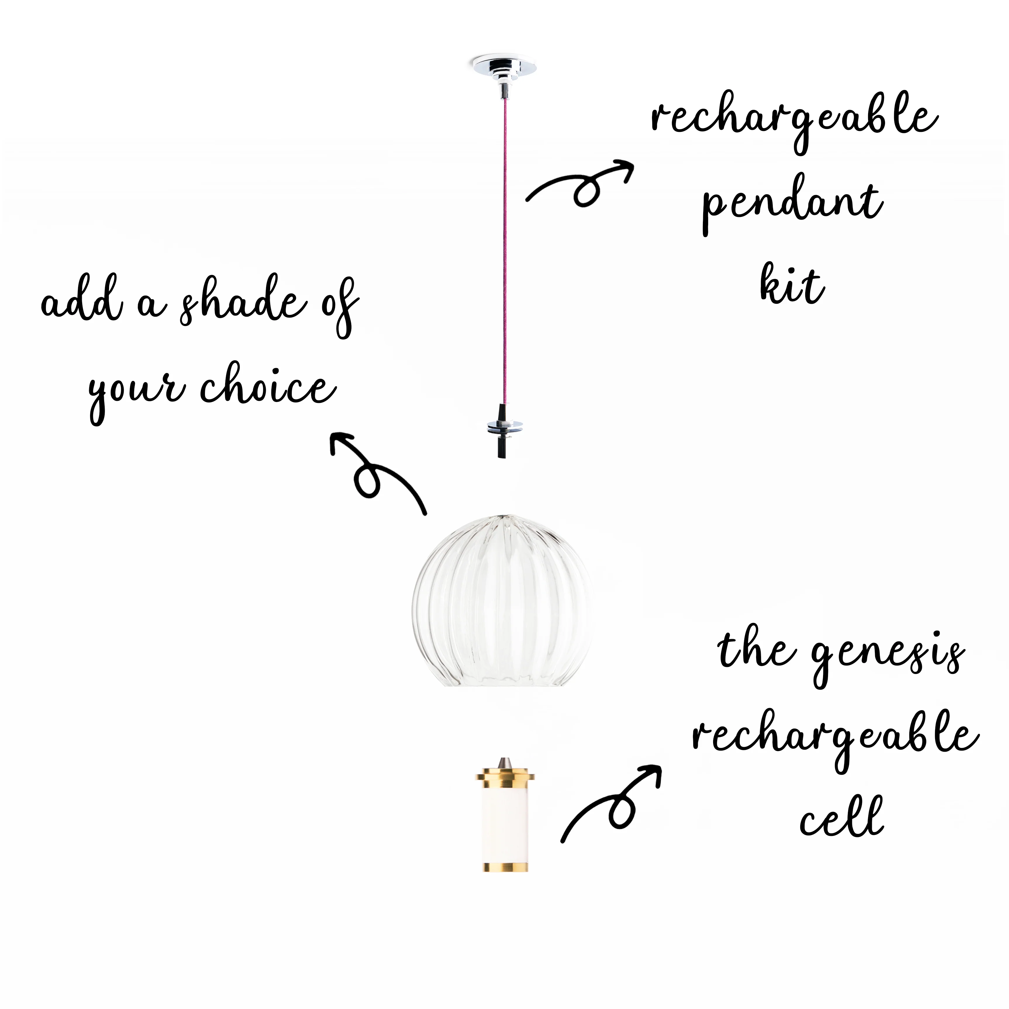 Mini elbow rechargeable pendant kit in chrome - Image 4