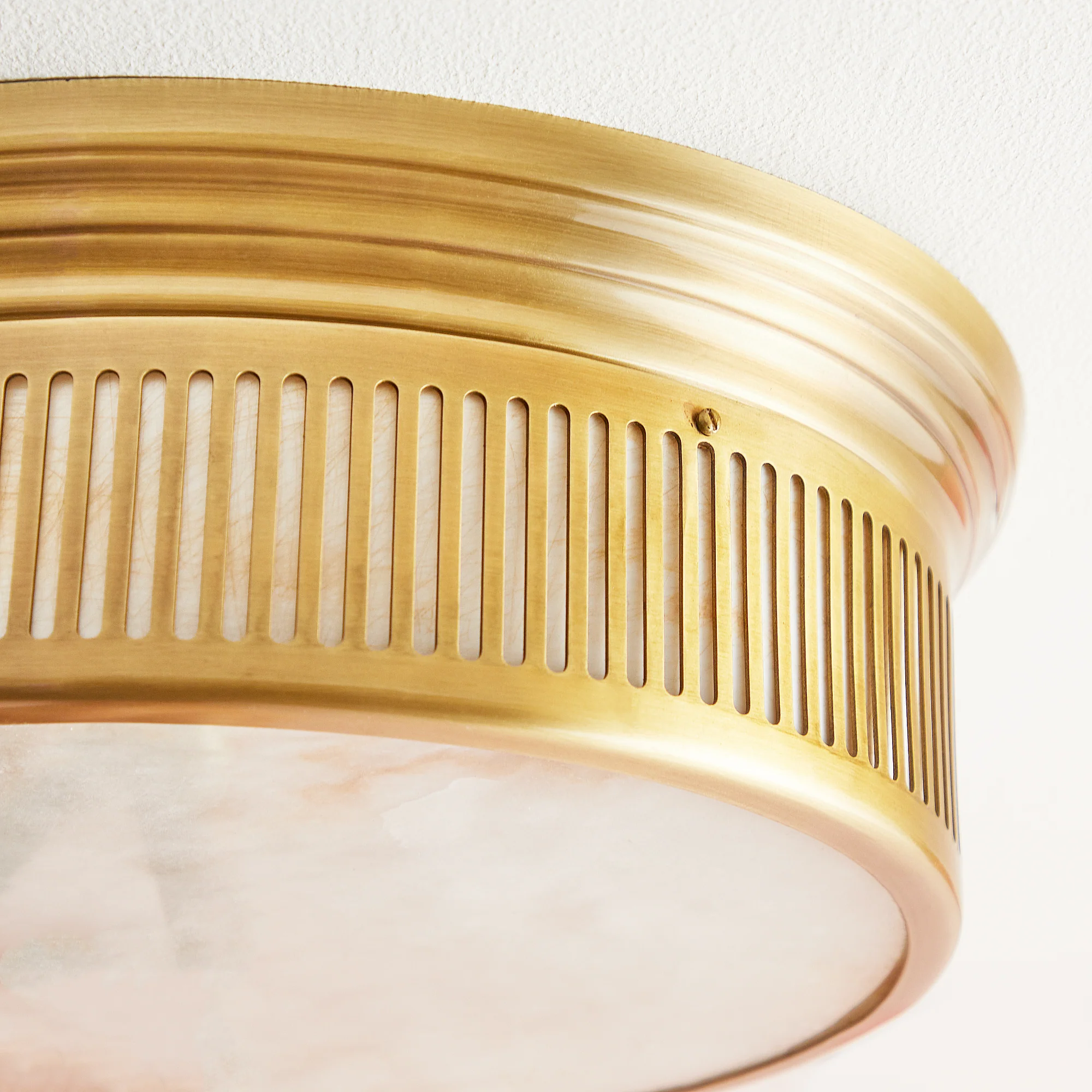 Mulberry IP44 flush light in antique brass and alabaster - Image 3