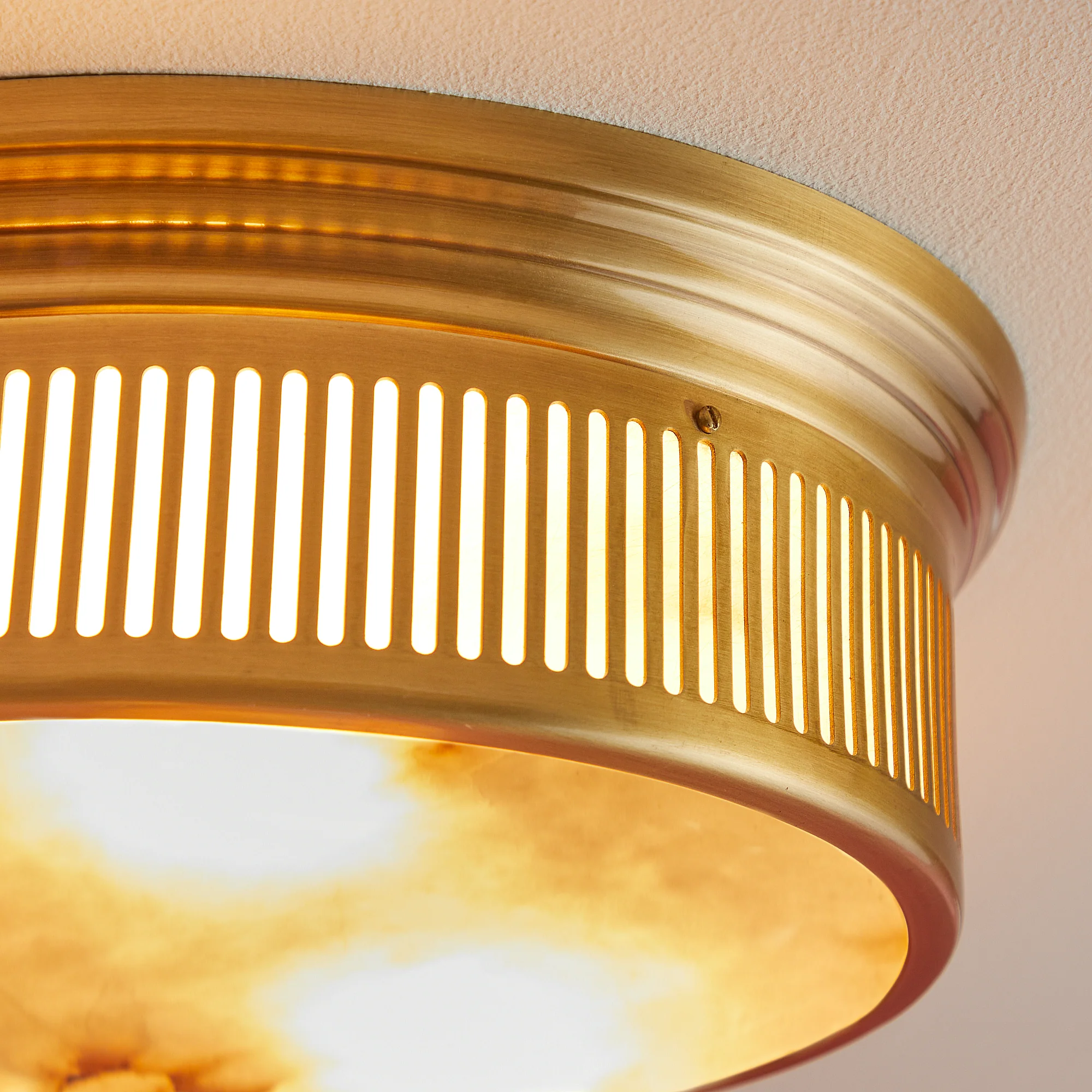 Mulberry IP44 flush light in antique brass and alabaster - Image 4