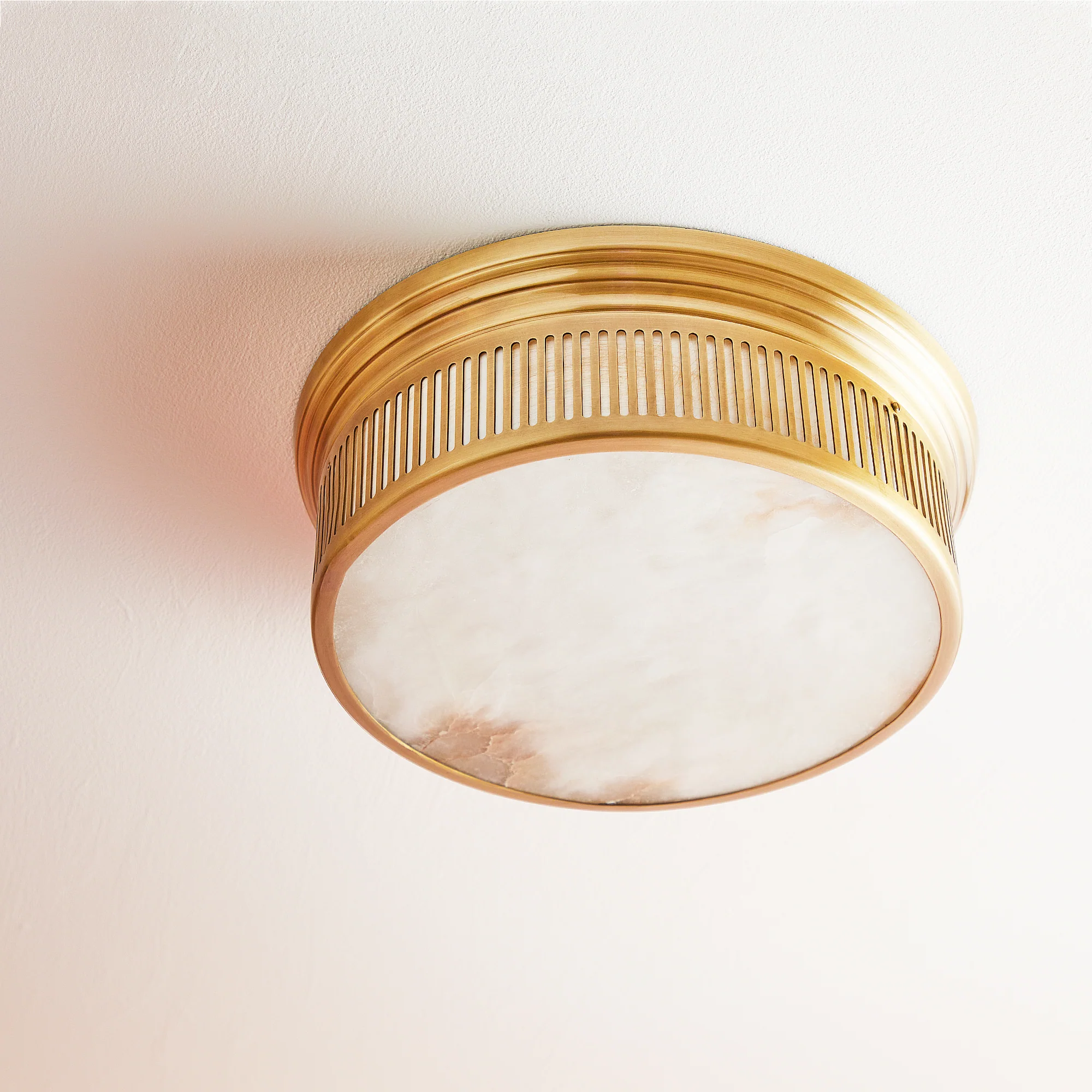 Mulberry IP44 flush light in antique brass and alabaster - Image 7