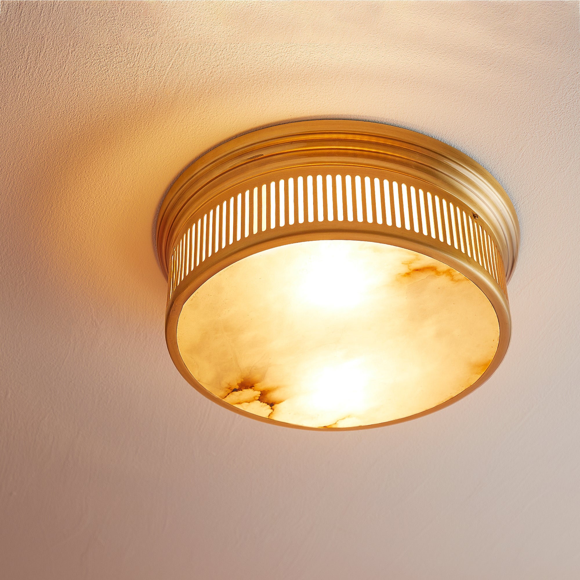 Mulberry IP44 flush light in antique brass and alabaster - Image 8