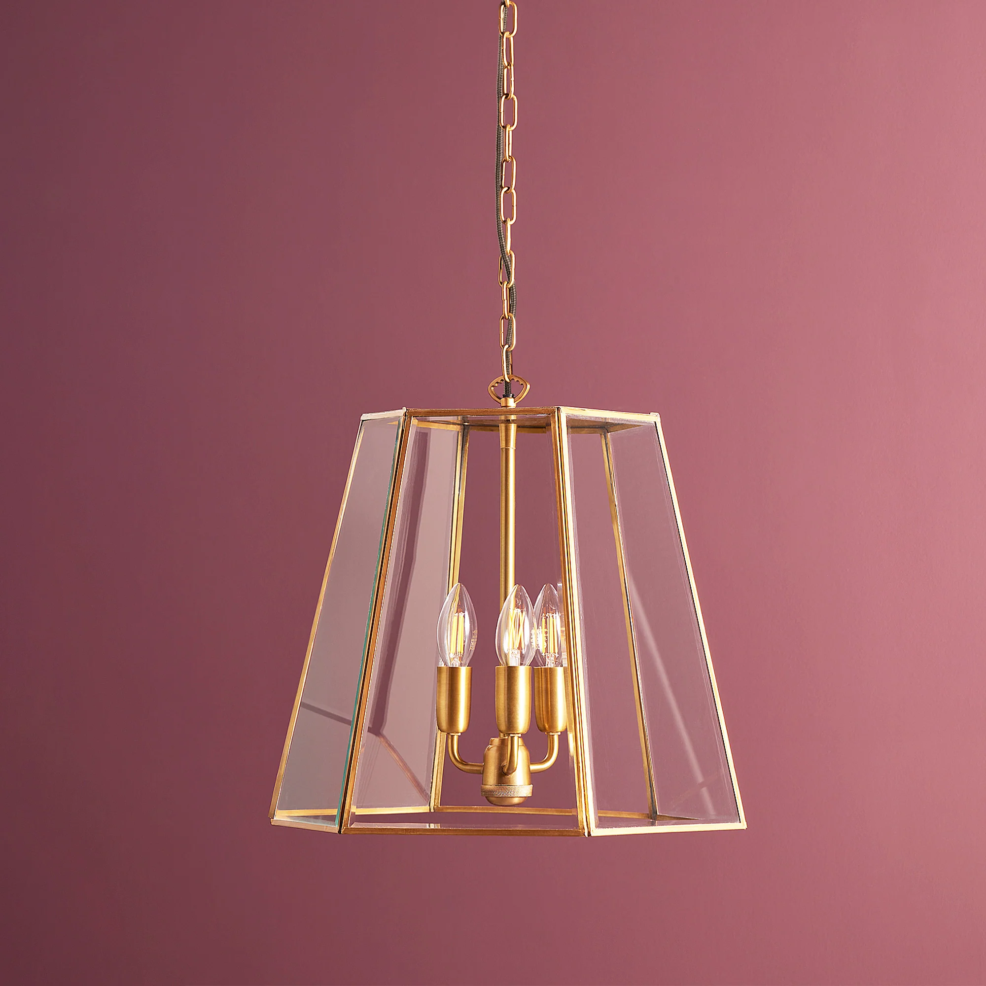 Ophelia pendant light in brass and glass