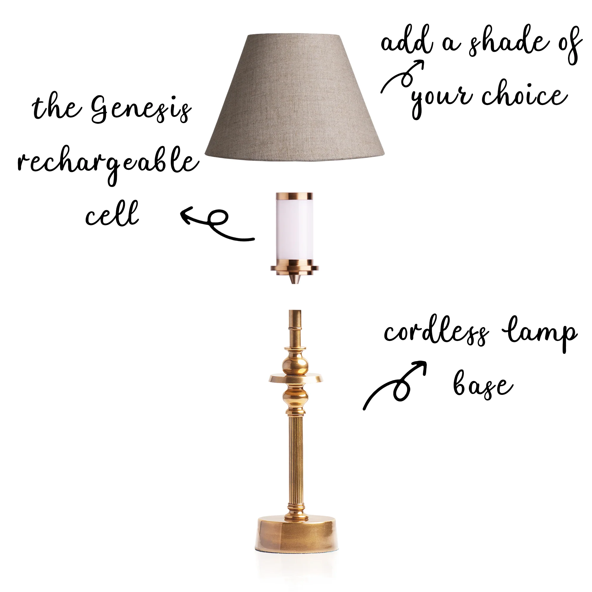 Phileas rechargeable table lamp in antique brass - Image 3