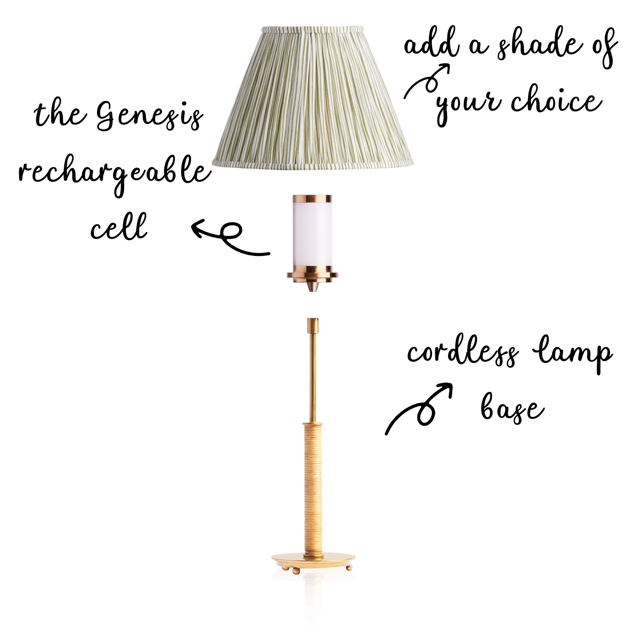 Piaf rechargeable table lamp in brass and wrapped cane - Image 3